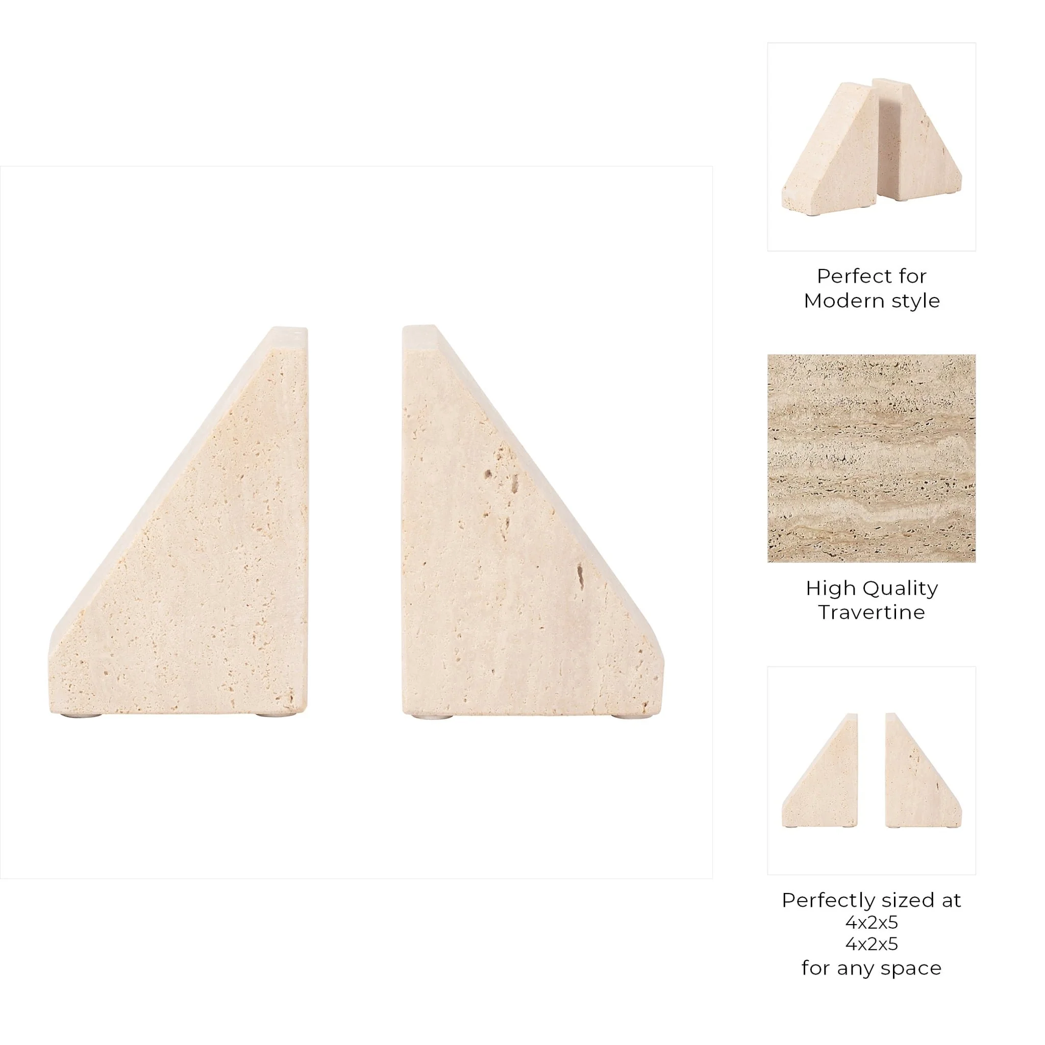 Travertine, S/2 5" Triangle Bookends, Tan - Image 8