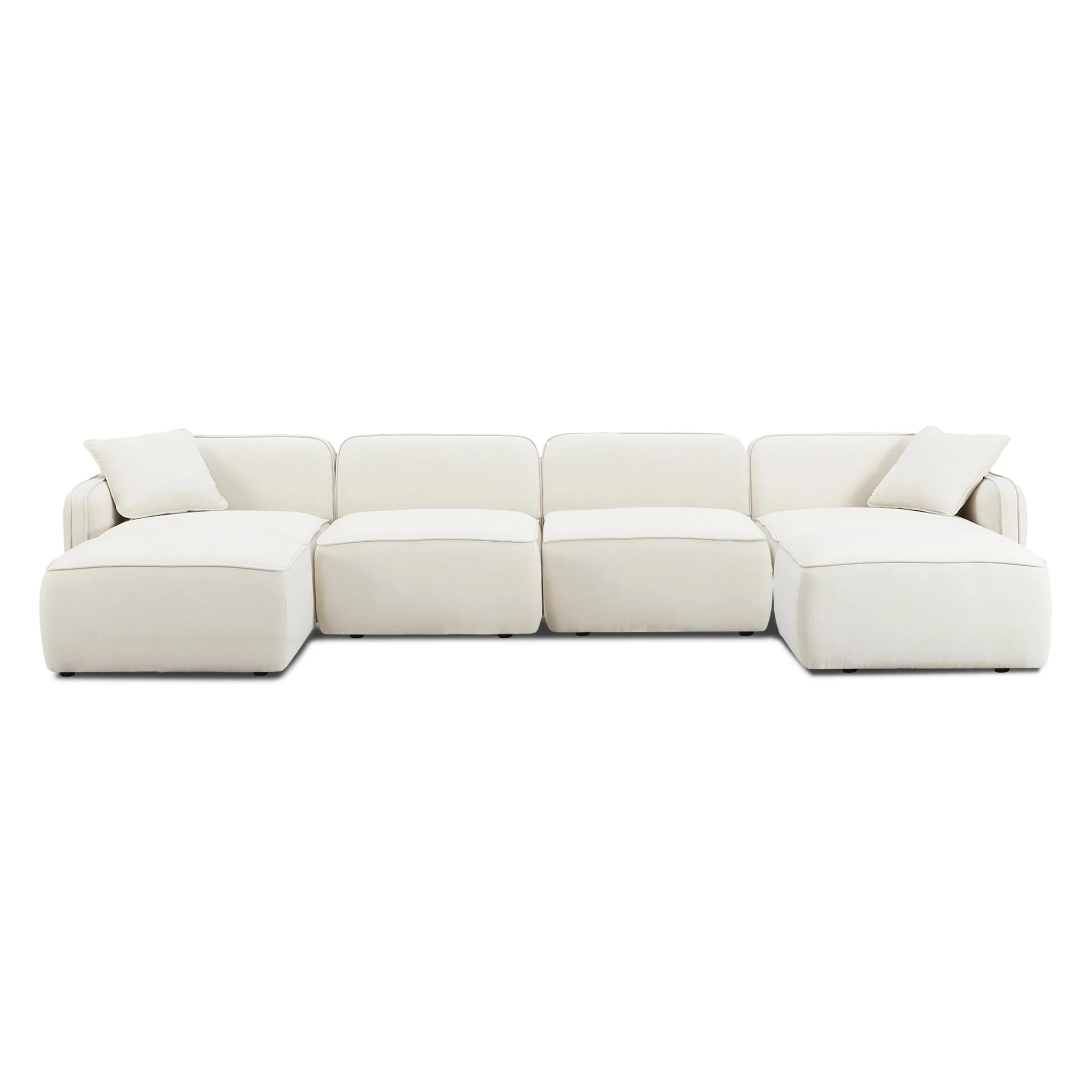 Travie Sand Upcycled Linen 6-Piece Modular U-Sectional - Image 3