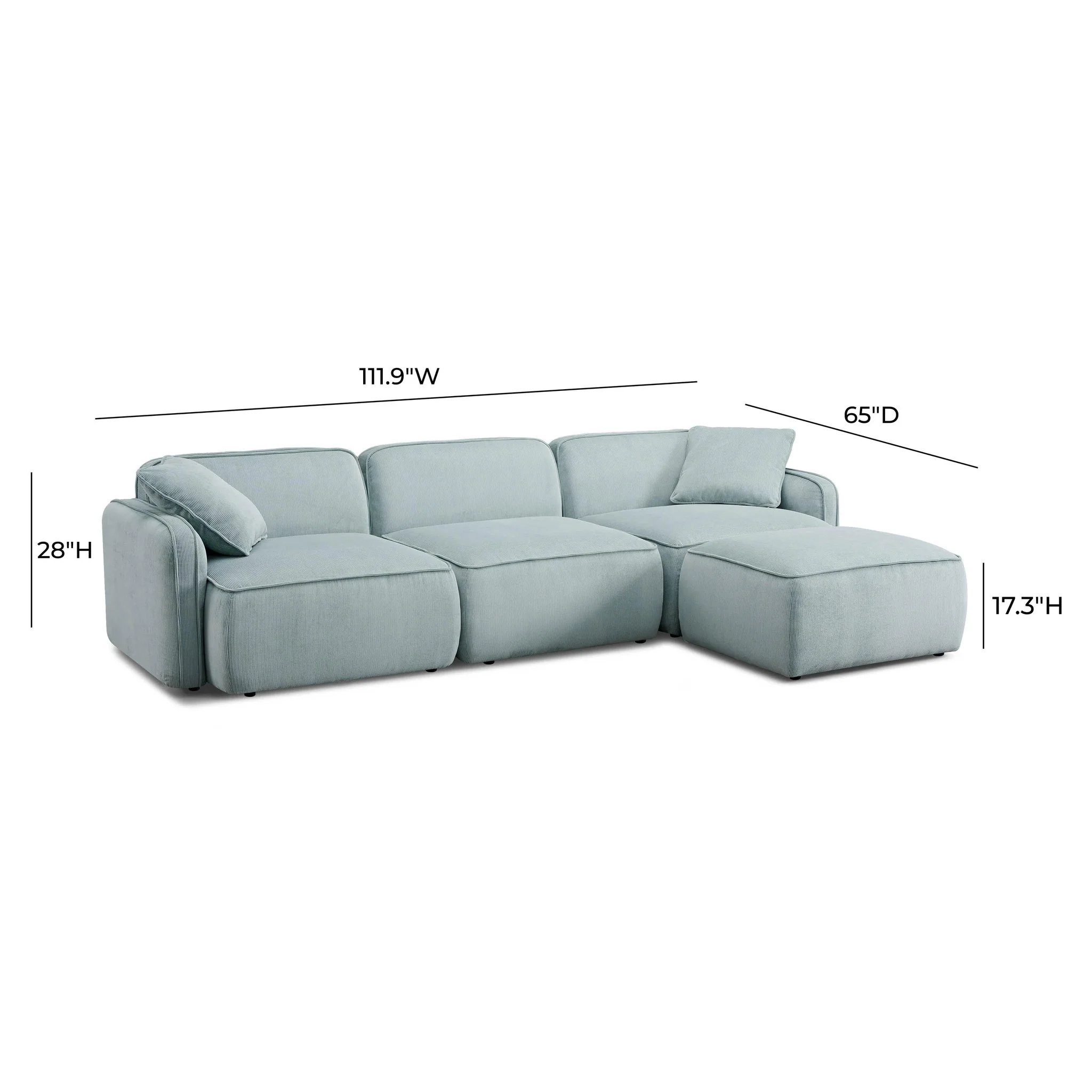 Travie Sea Blue Performance Corduroy Velvet 4-Piece Modular Sectional - Image 8