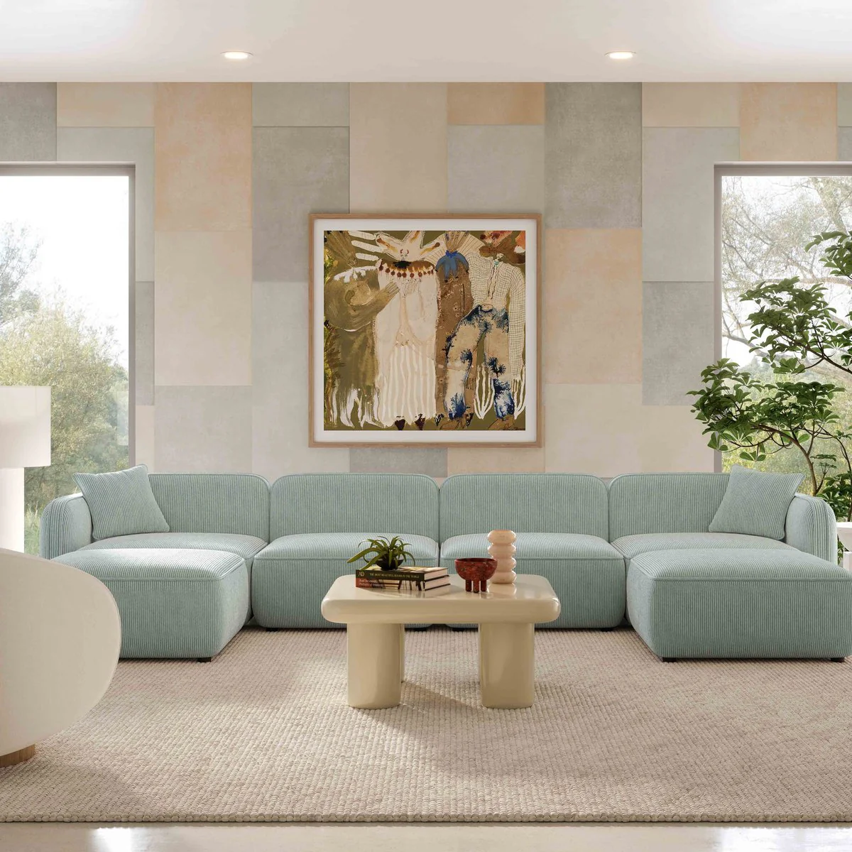 Travie Sea Blue Performance Corduroy Velvet 6-Piece Modular U-Sectional - Image 2