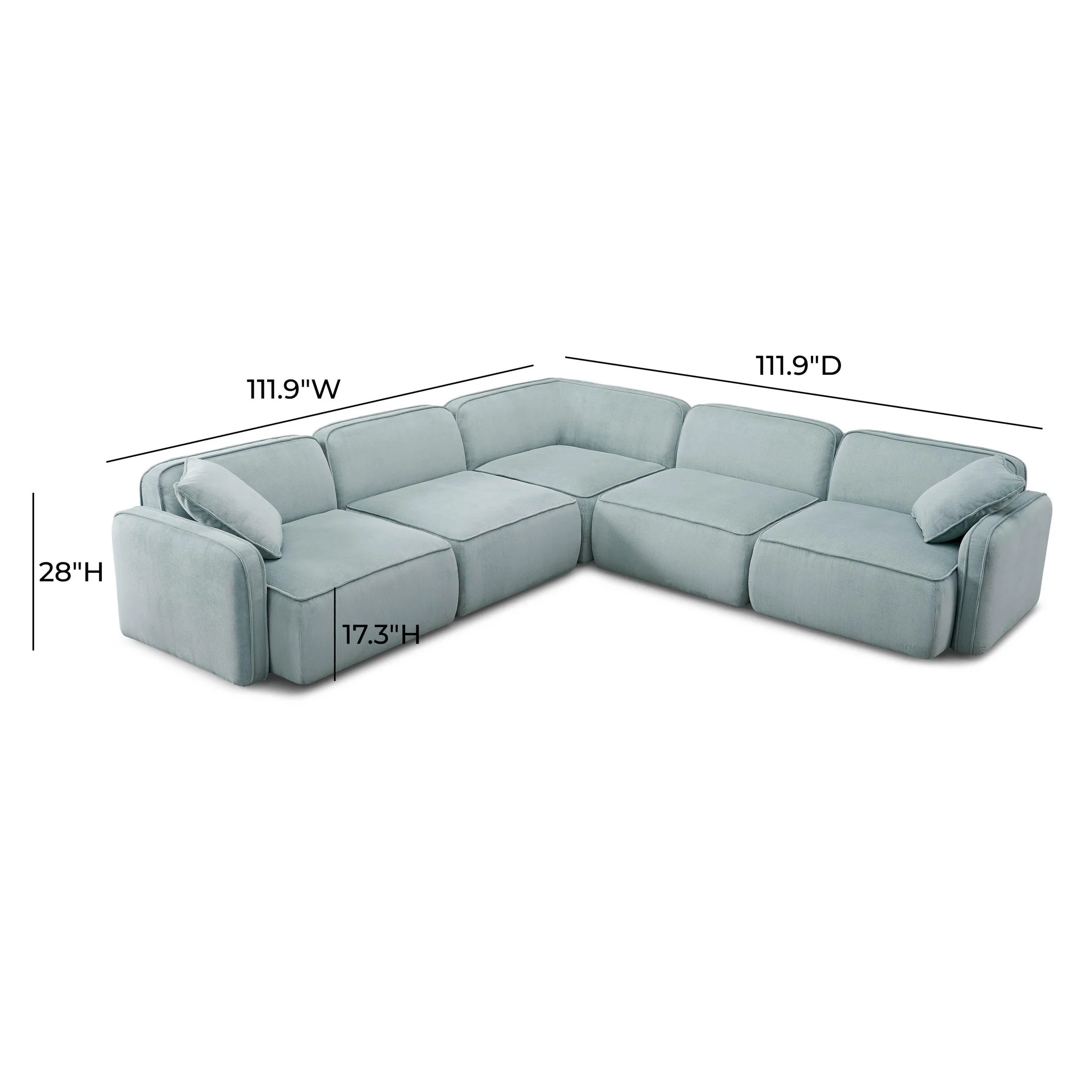 Travie Sea Blue Performance Corduroy Velvet Modular L-Sectional - Image 7