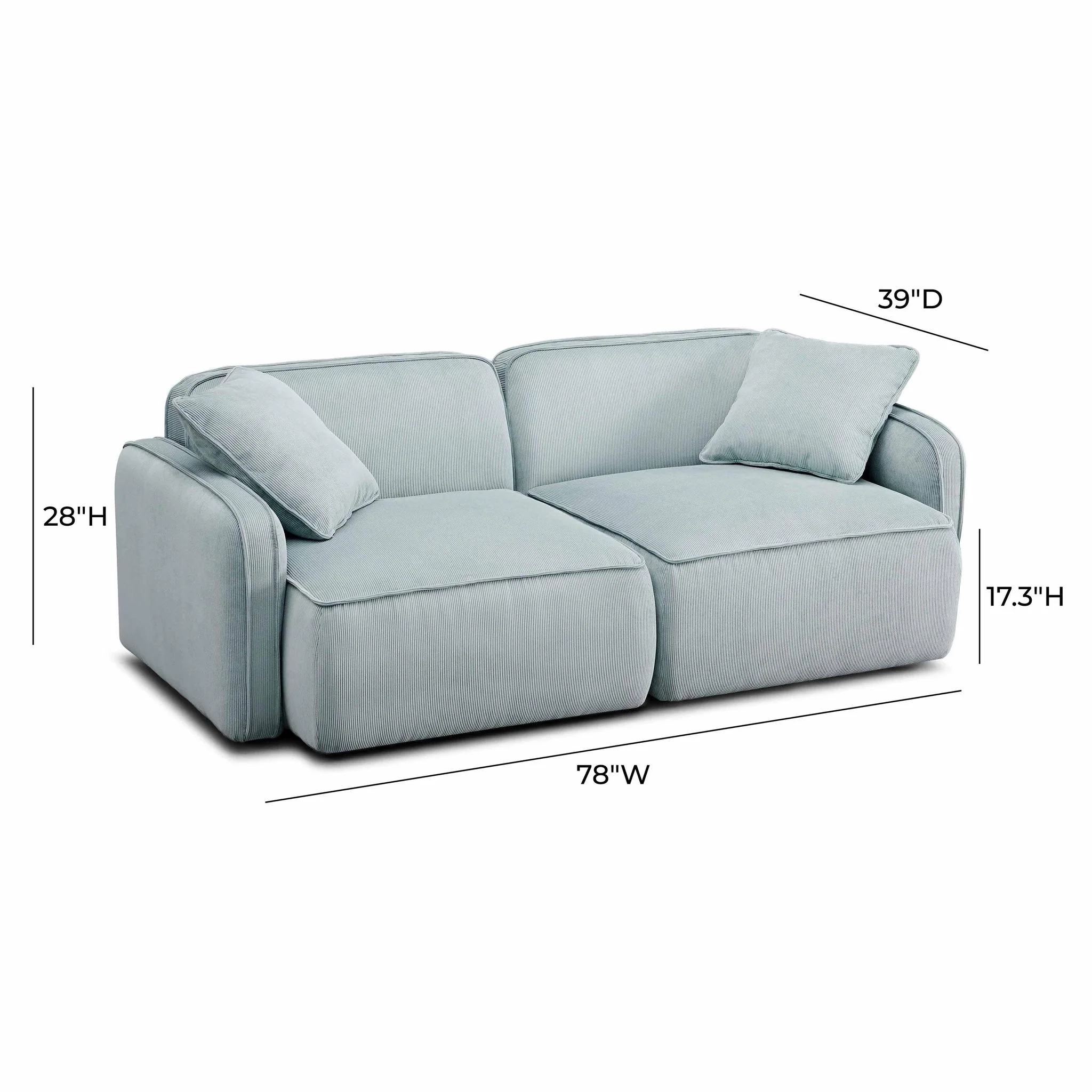 Travie Sea Blue Performance Corduroy Velvet Modular Loveseat - Image 7