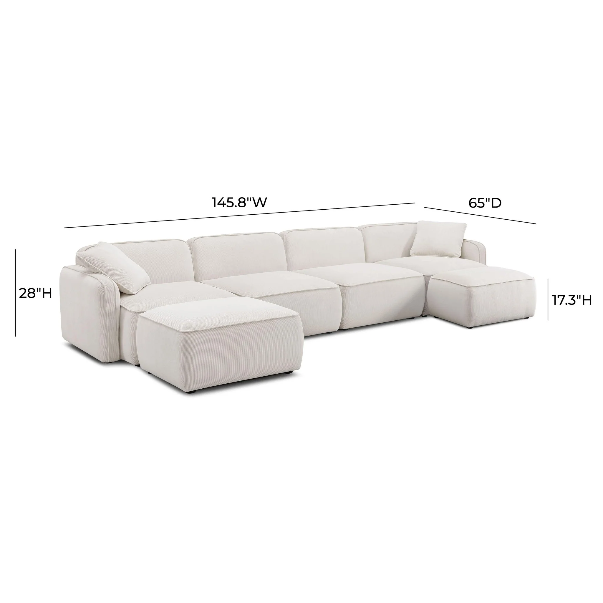Travie White Sand Performance Corduroy Velvet 6-Piece Modular U-Sectional - Image 7