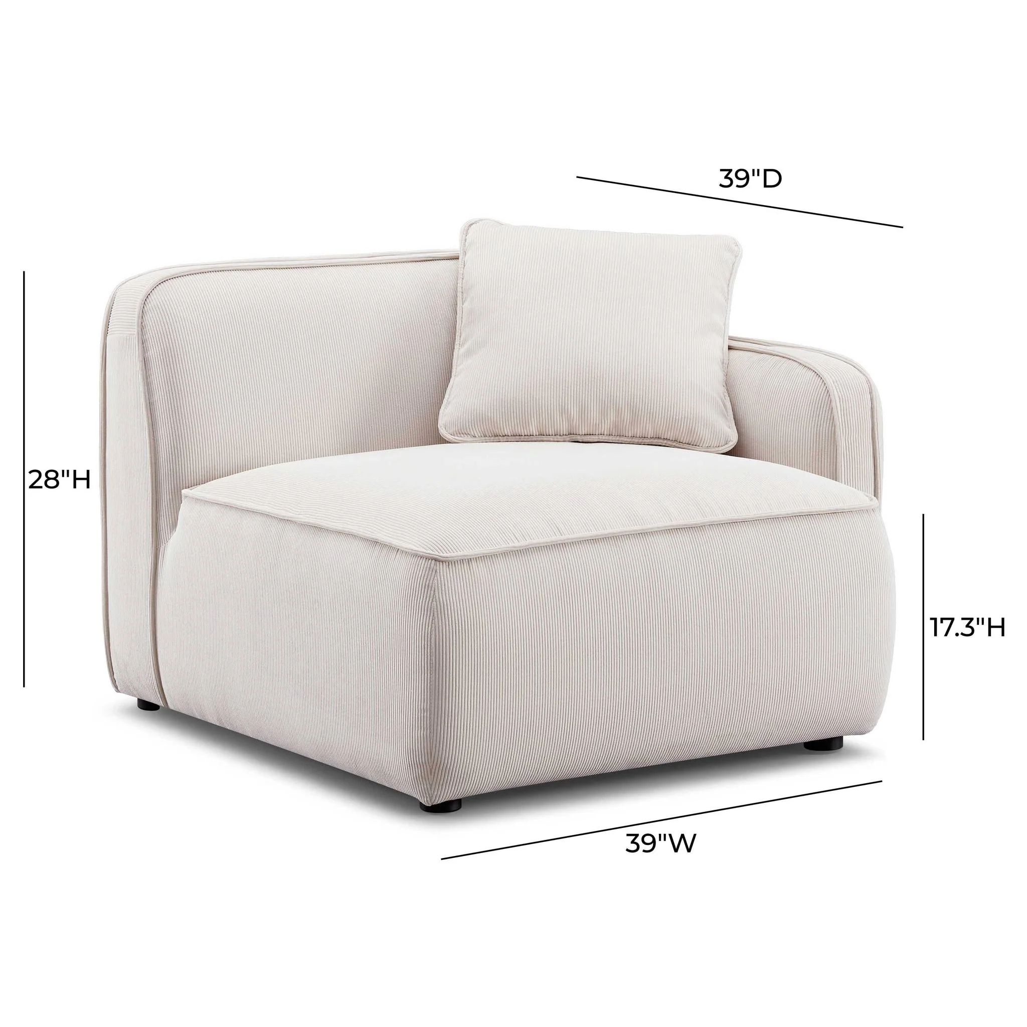 Travie White Sand Performance Corduroy Velvet RAF Corner Chair - Image 5