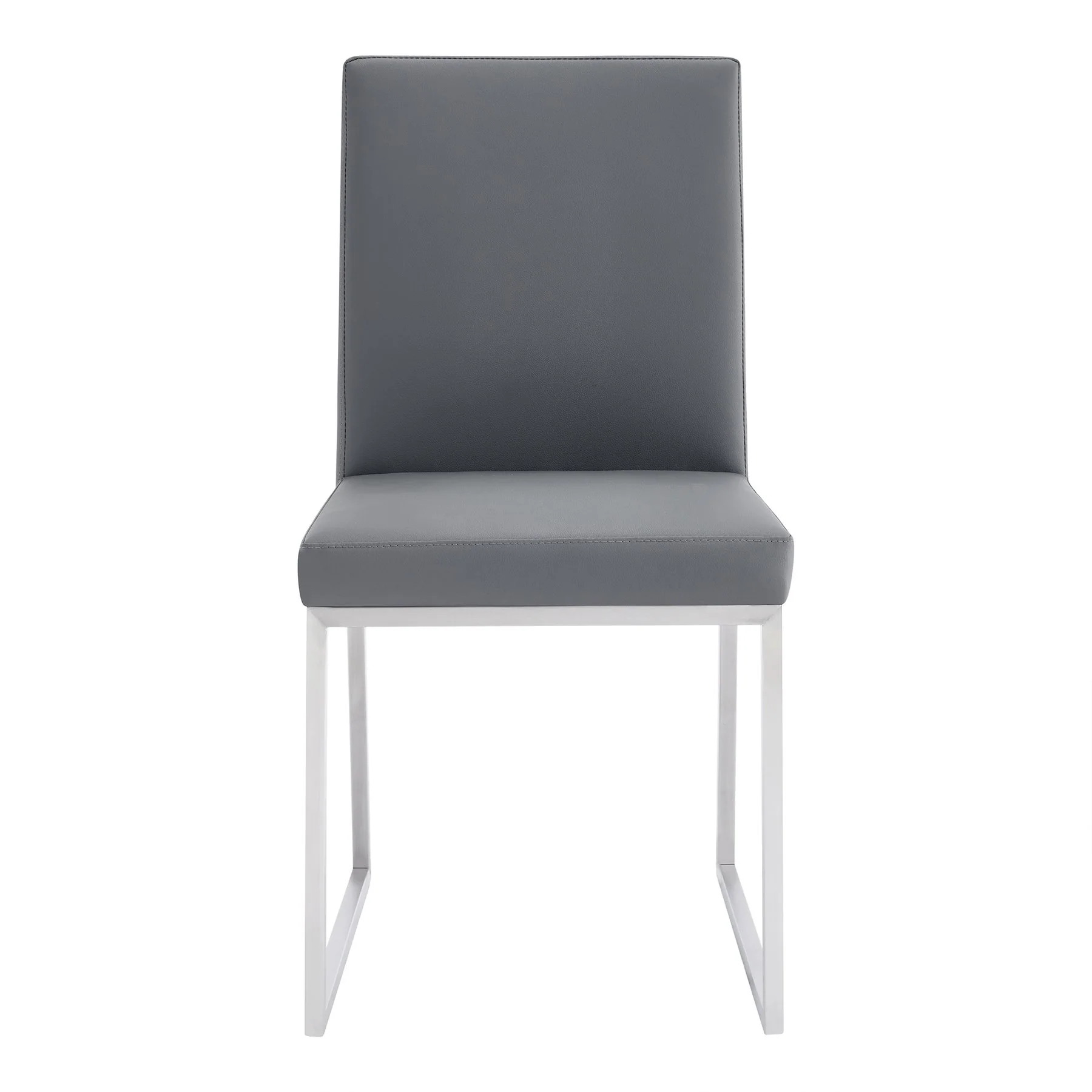 Trevor Contemporary Dining Chair in Brushed Stainless Steel and Gray Faux Leather - Set of 2 - Image 3