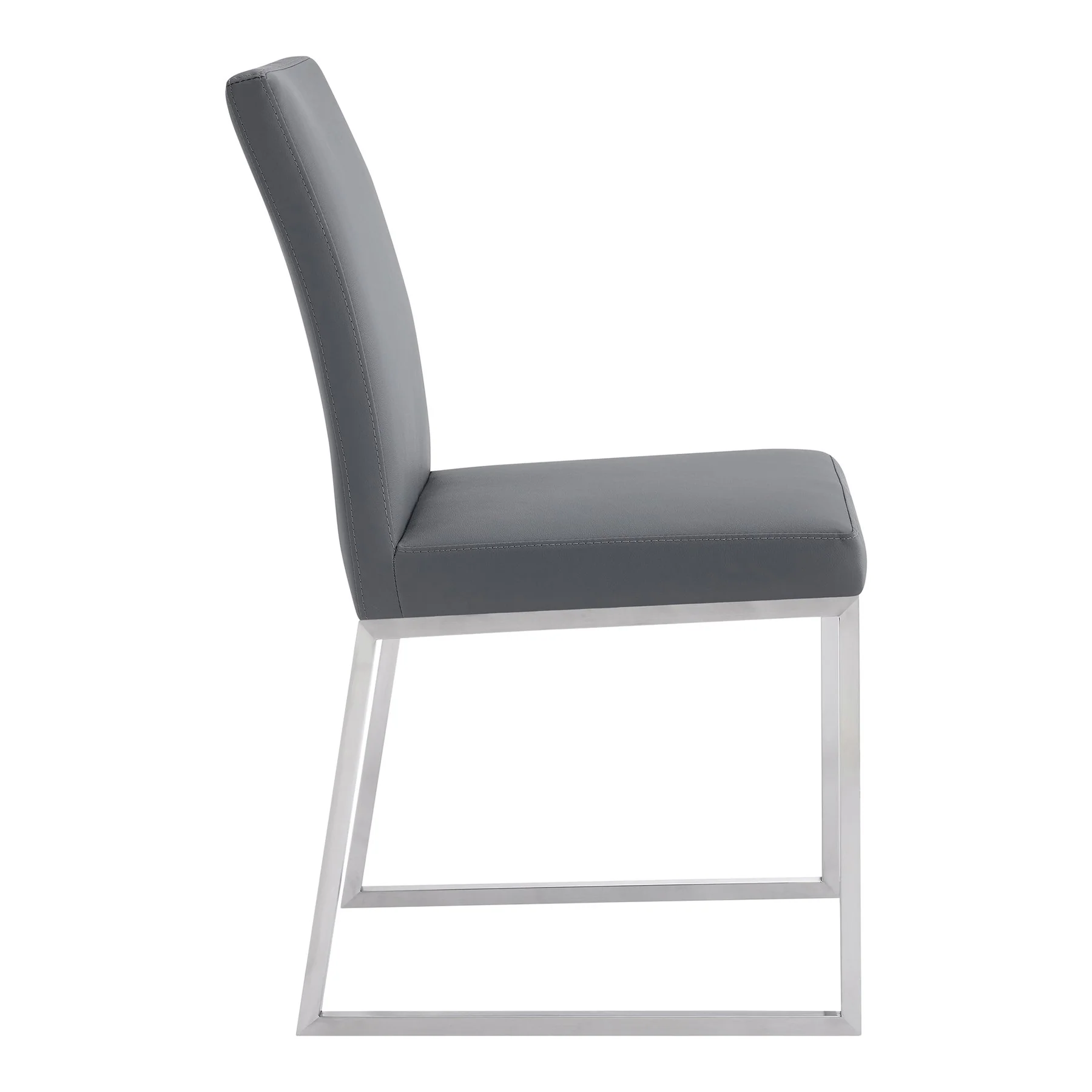 Trevor Contemporary Dining Chair in Brushed Stainless Steel and Gray Faux Leather - Set of 2 - Image 4