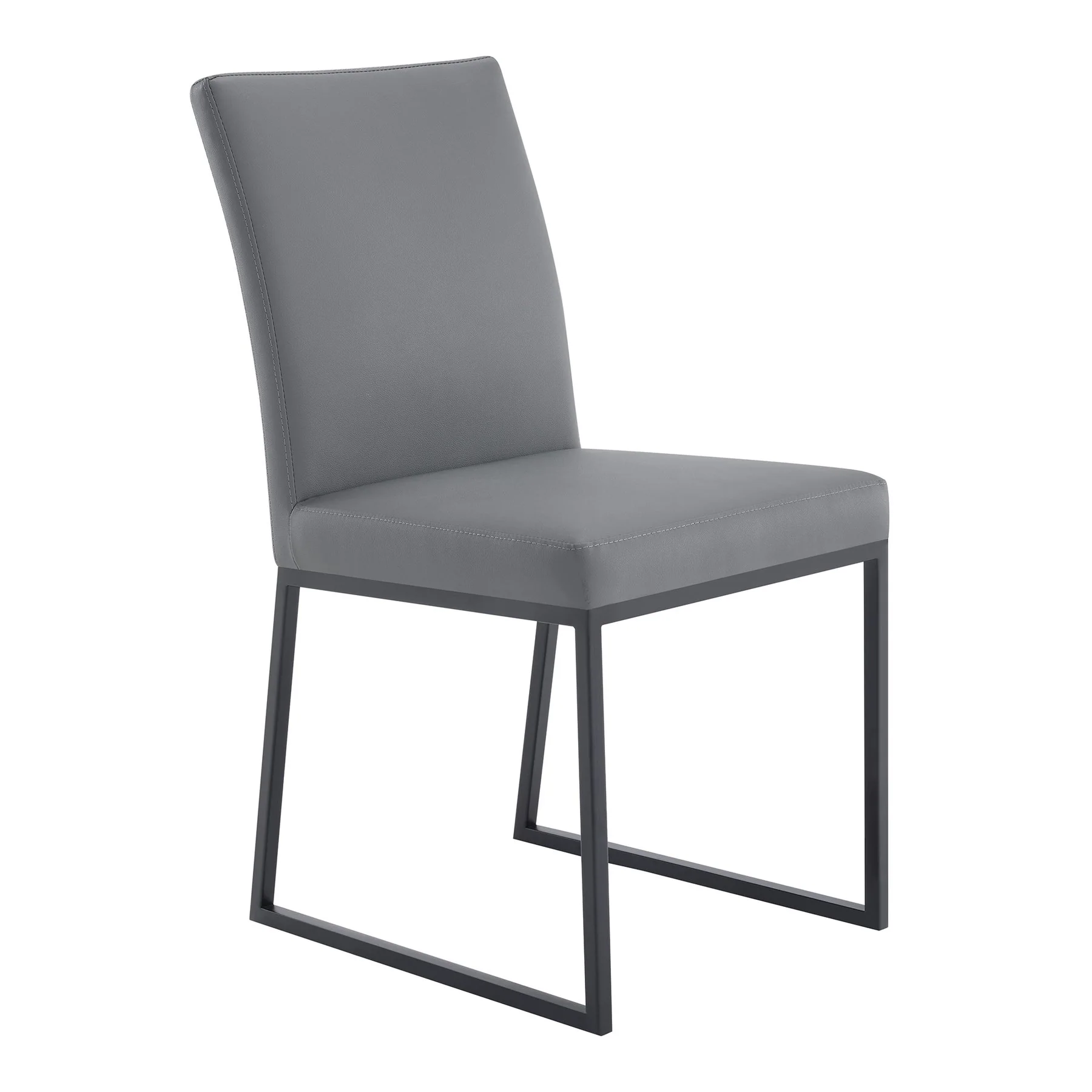 Trevor Contemporary Dining Chair in Matte Black Finish and Gray Faux Leather - Set of 2 - Image 2
