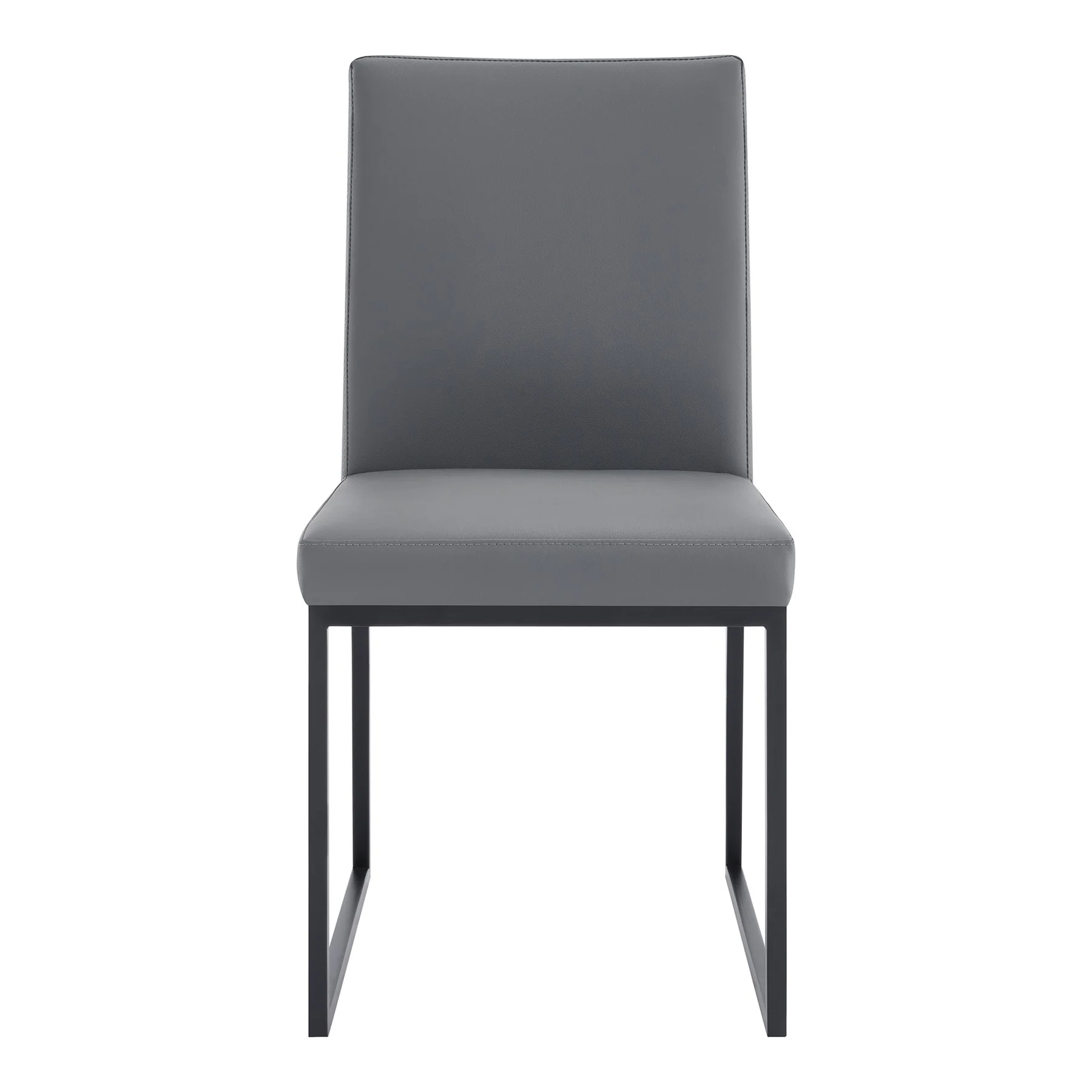 Trevor Contemporary Dining Chair in Matte Black Finish and Gray Faux Leather - Set of 2 - Image 3