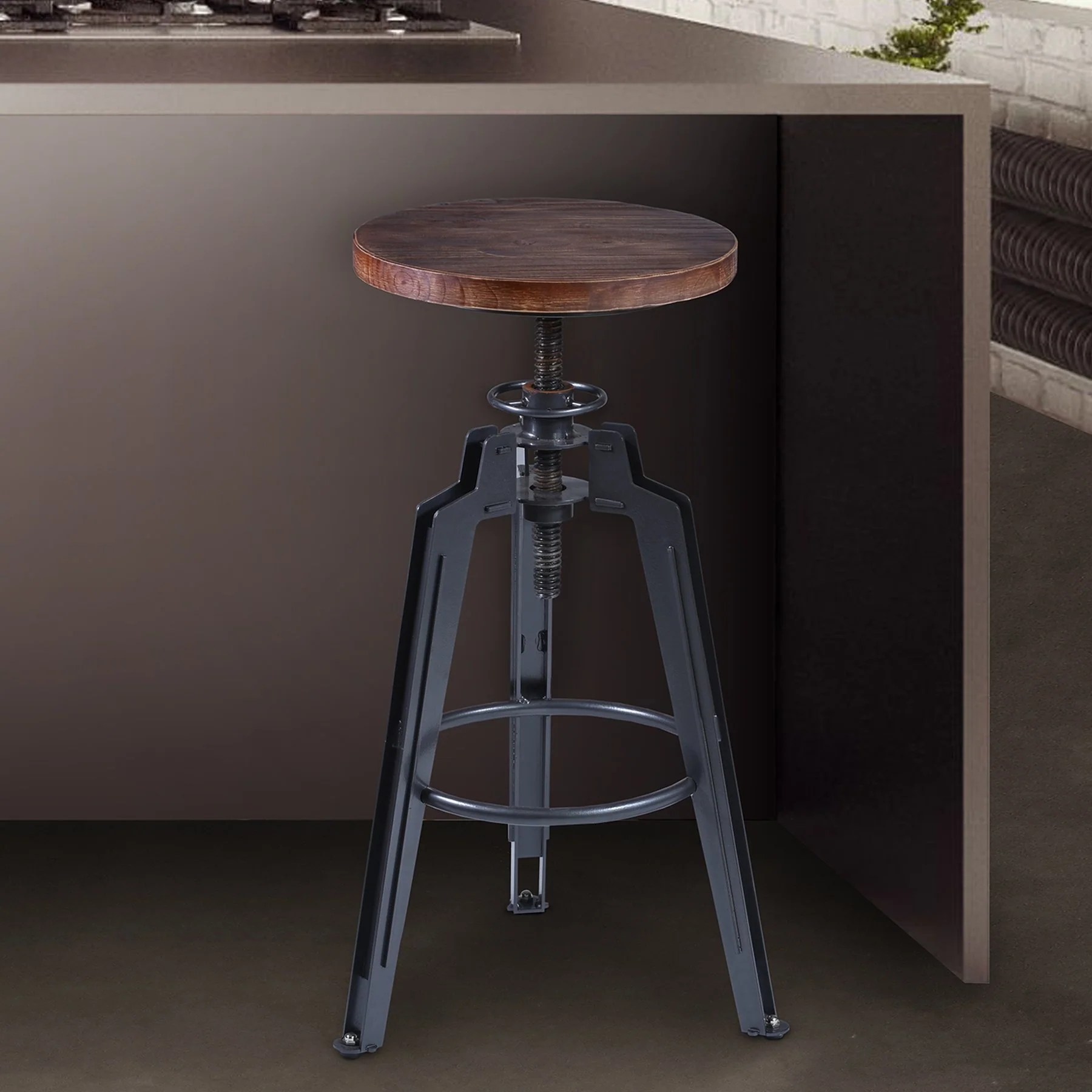 Tribeca Adjustable Barstool in Industrial Gray finish with Ash Wood Seat - Image 4