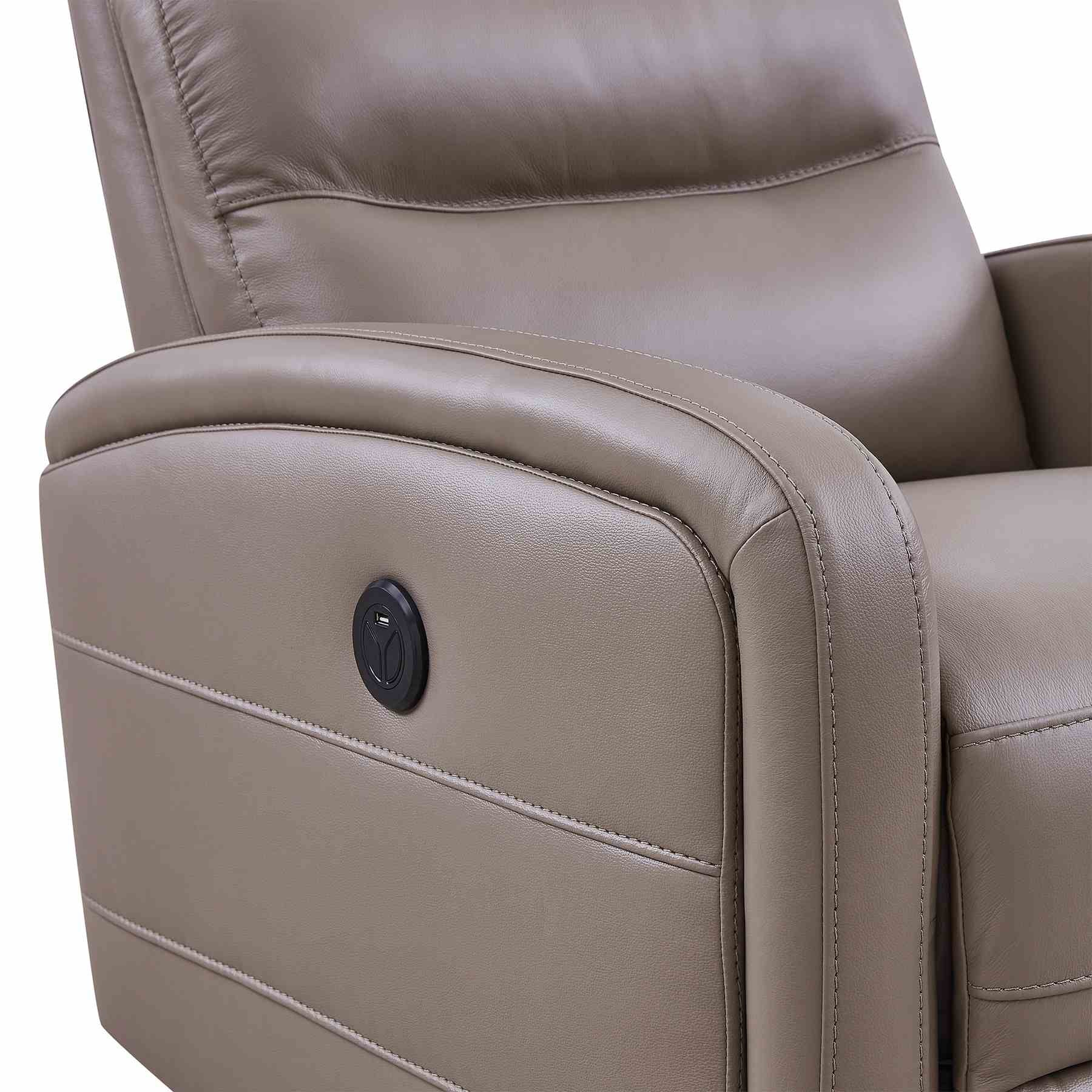 Tristan Contemporary Recliner in Greige Genuine Leather - Image 5