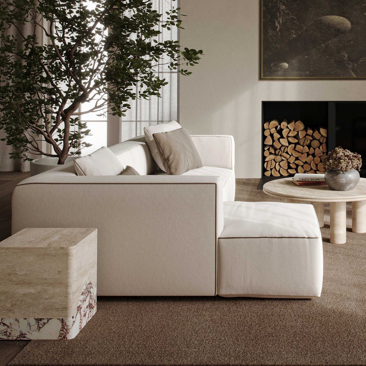 Tristine Cream Linen LAF Sectional - Image 2