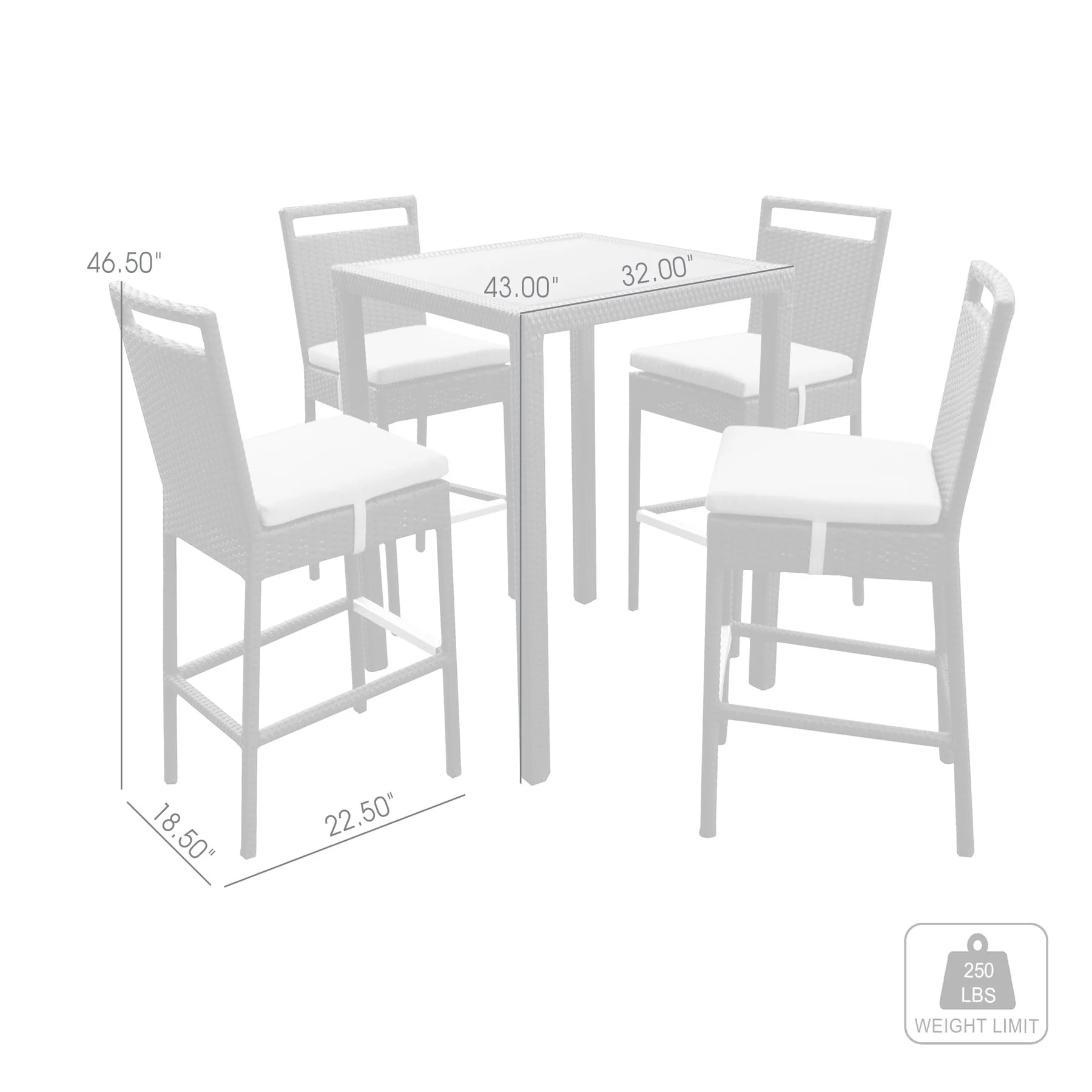 Tropez Outdoor Patio Wicker Bar Set (Table with 4 barstools) - Image 9