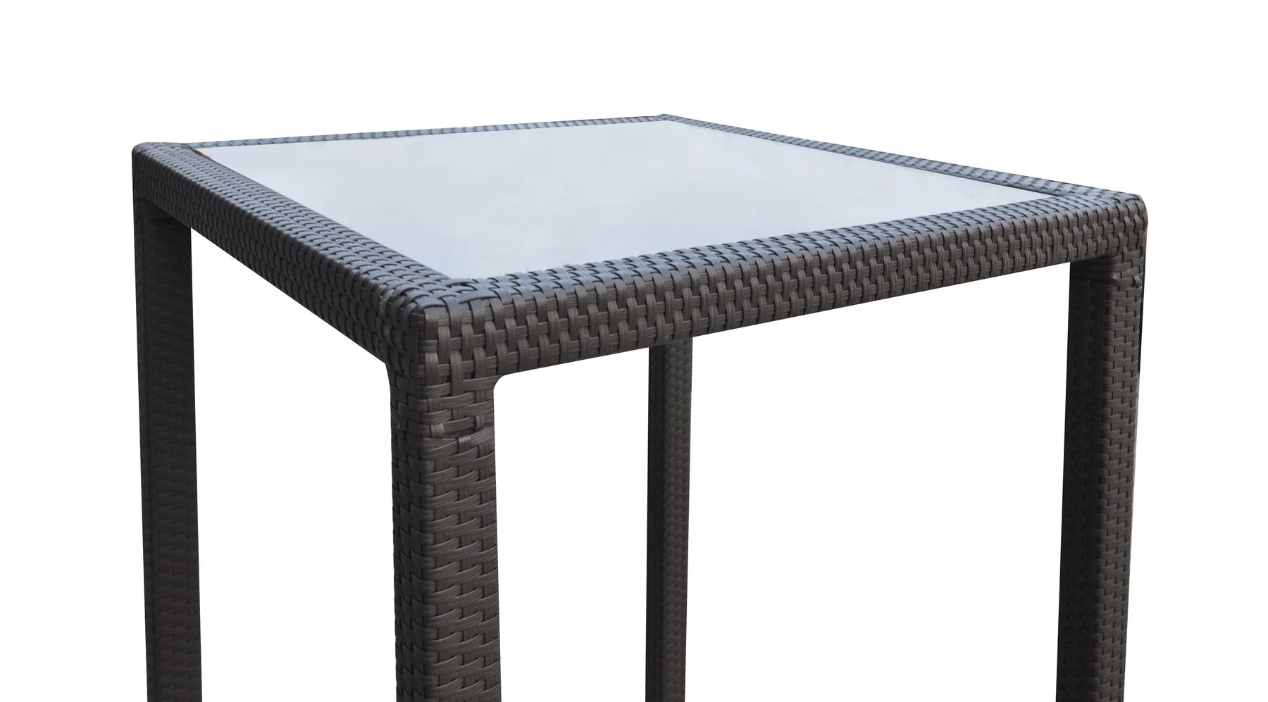 Tropez Outdoor Patio Wicker Bar Table with Black Glass Top - Image 2