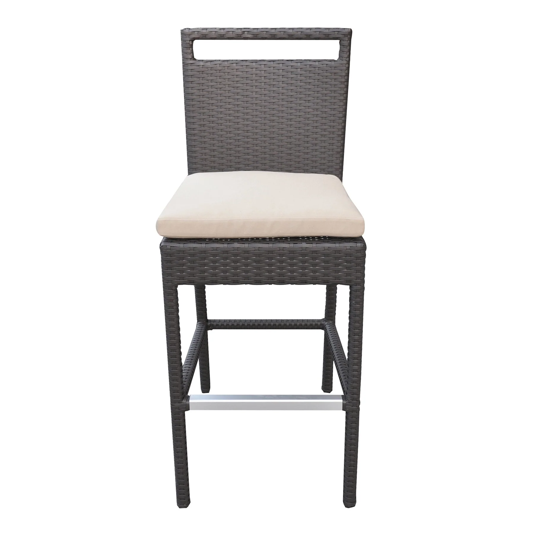 Tropez Outdoor Patio Wicker Barstool with Water Resistant Beige Fabric Cushions - Image 2