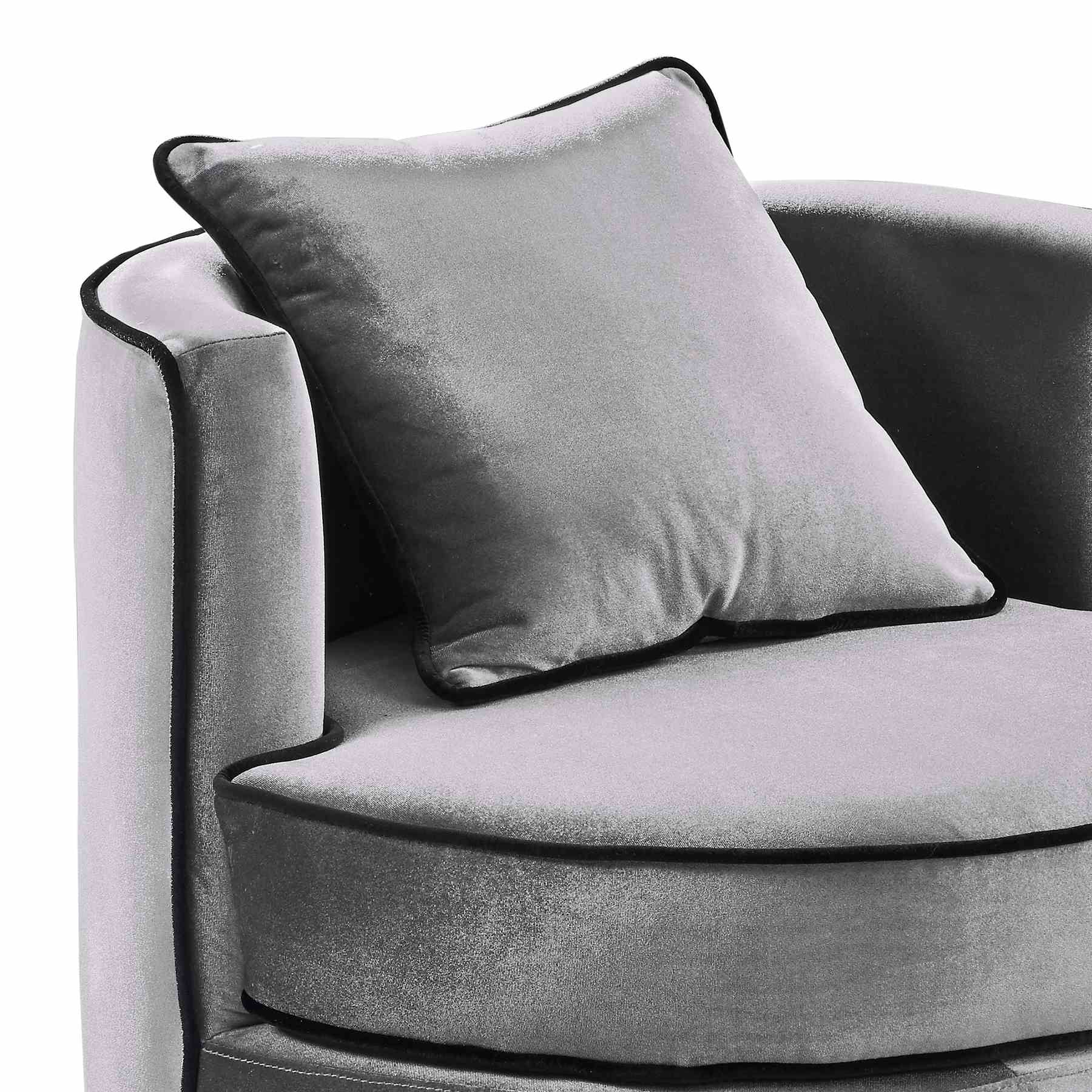 Truly Contemporary Swivel Chair in Gray Velvet and Black Velvet Piping - Image 2