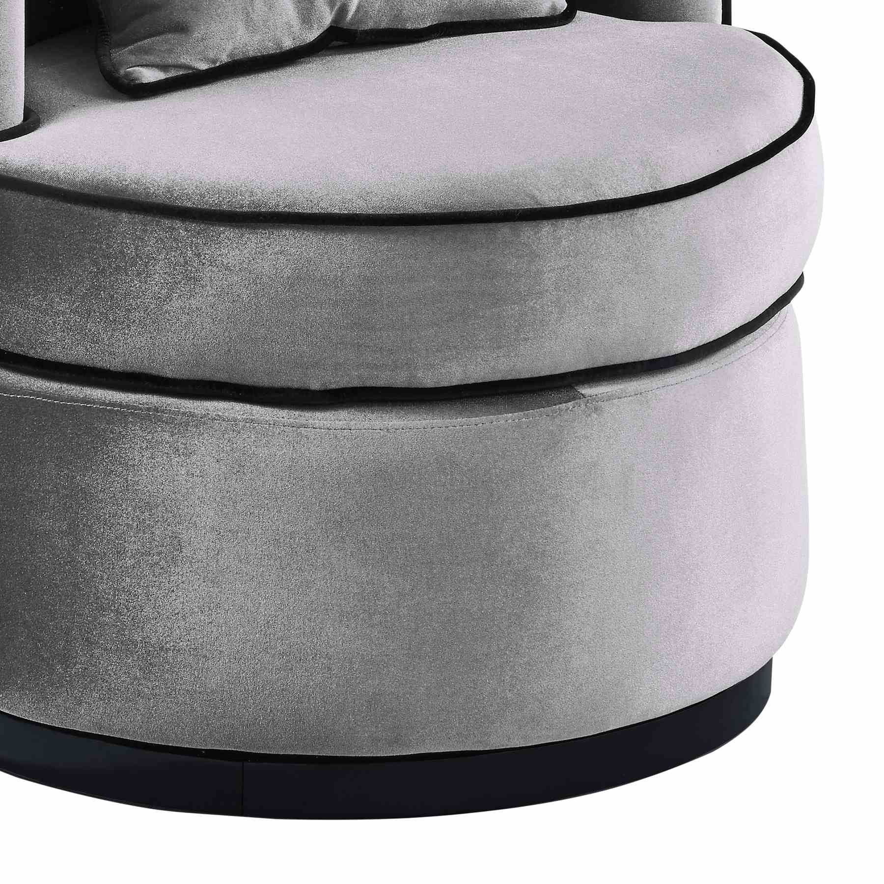 Truly Contemporary Swivel Chair in Gray Velvet and Black Velvet Piping - Image 3