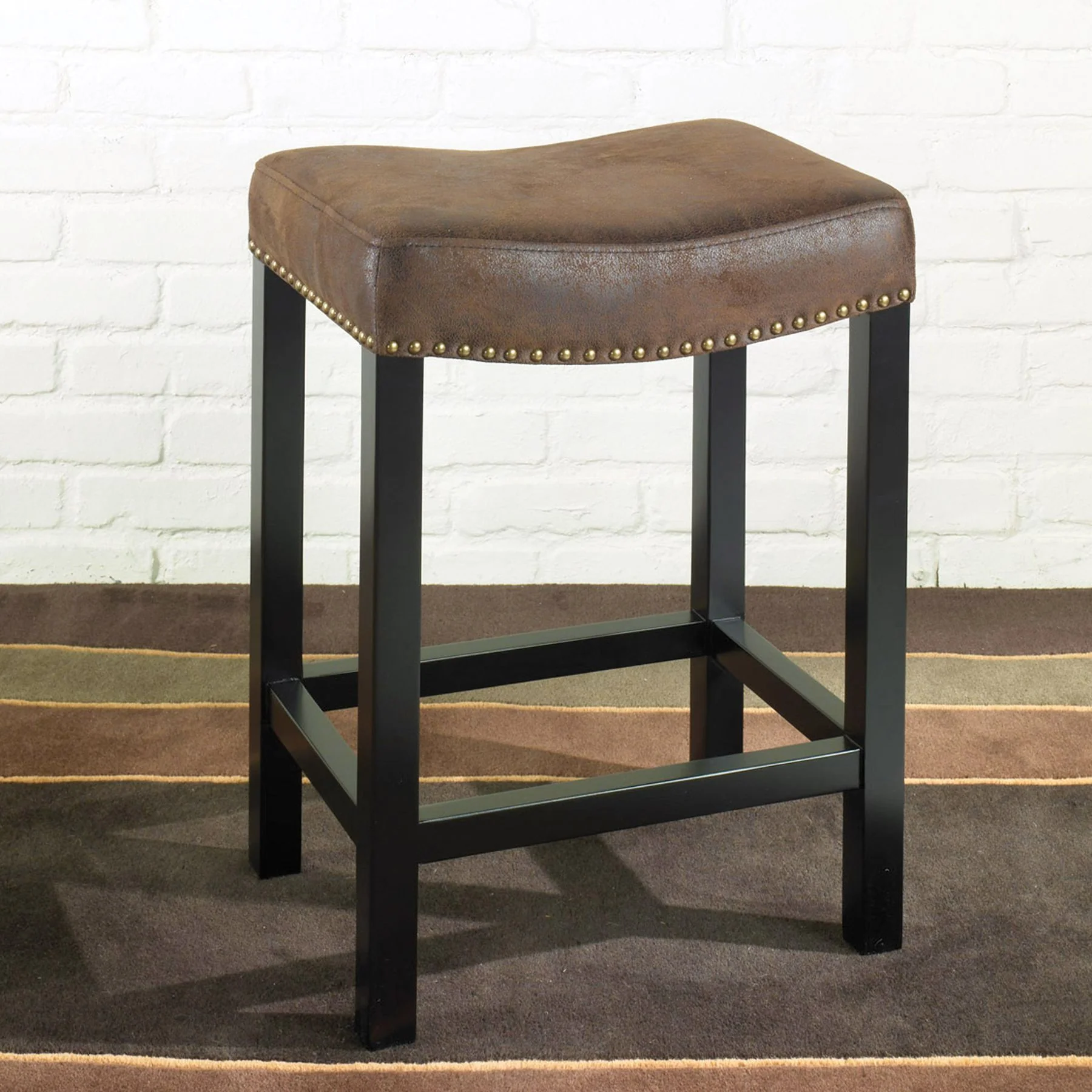 Tudor 26" Backless Stationary Barstool in Wrangler Brown Fabric with Nailhead Accents - Image 4