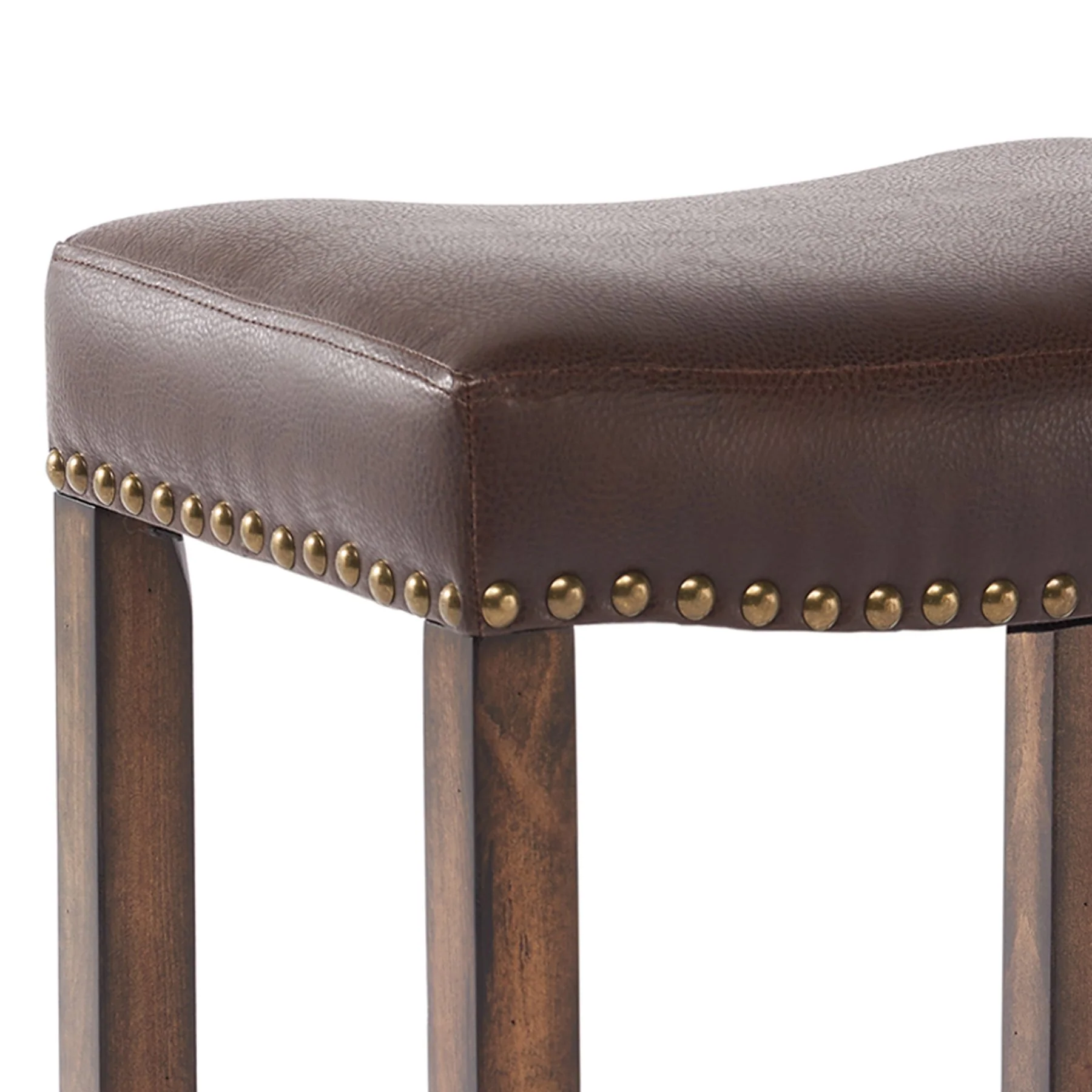 Tudor 26" Counter Height Wood Backless Barstool in Chestnut Finish and Kahlua Faux Leather - Image 3