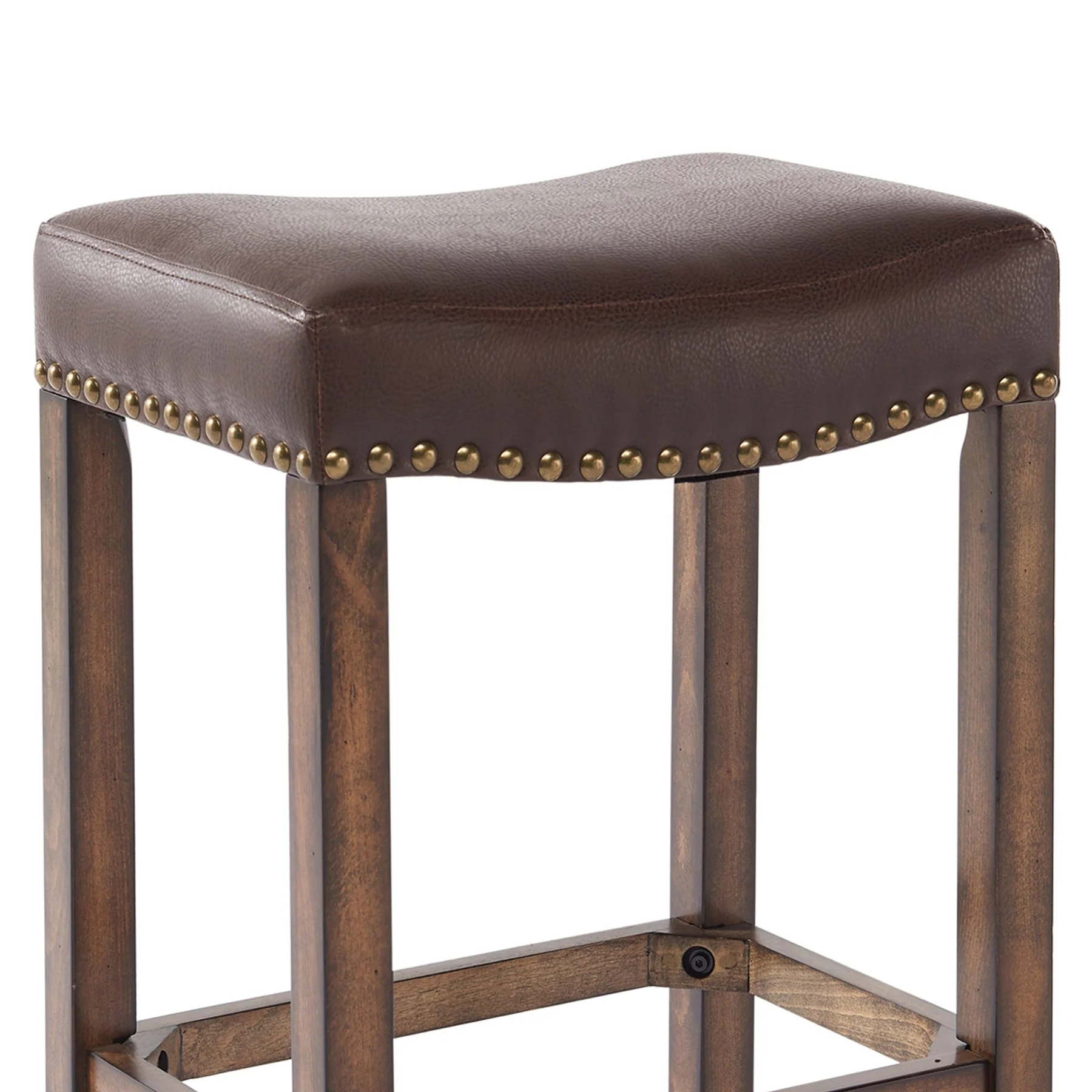 Tudor 30" Bar Height Wood Backless Barstool in Chestnut Finish and Kahlua Faux Leather - Image 2