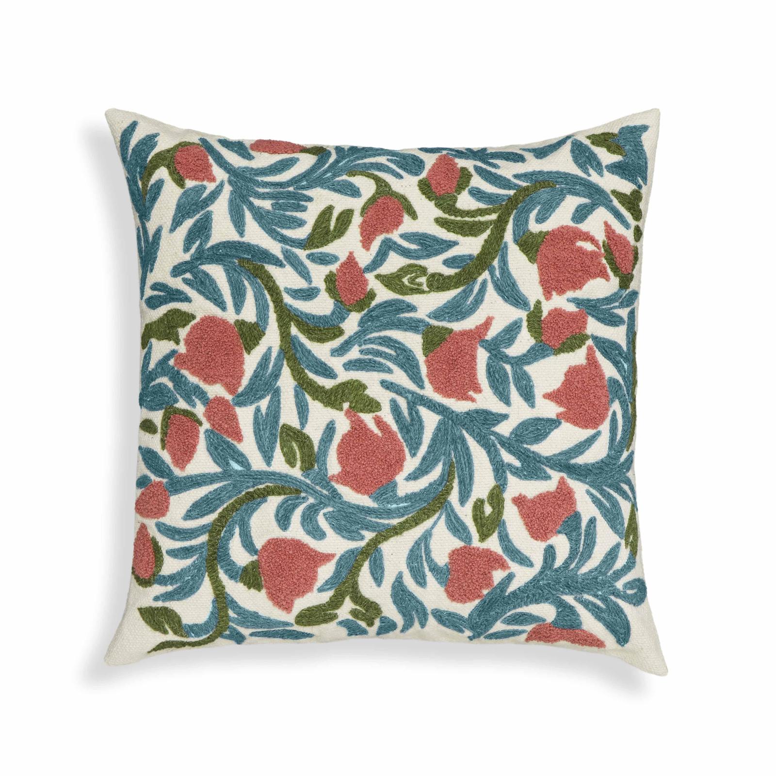 Tulip Embroidered Floral Wool 20 inch Square Accent Cushion - Image 9