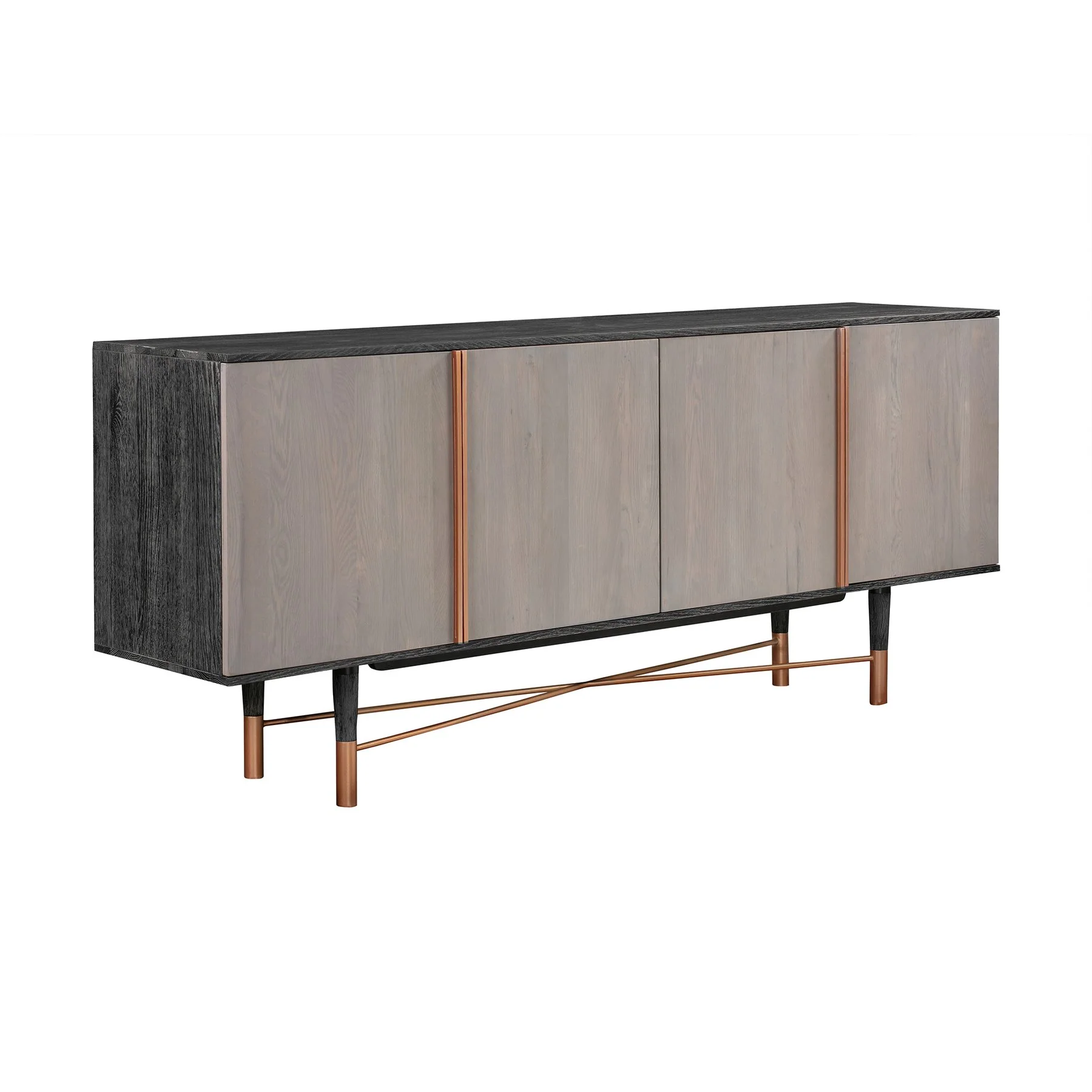 Turin Rustic Oak Wood Sideboard Cabinet with Copper Accent - Image 2