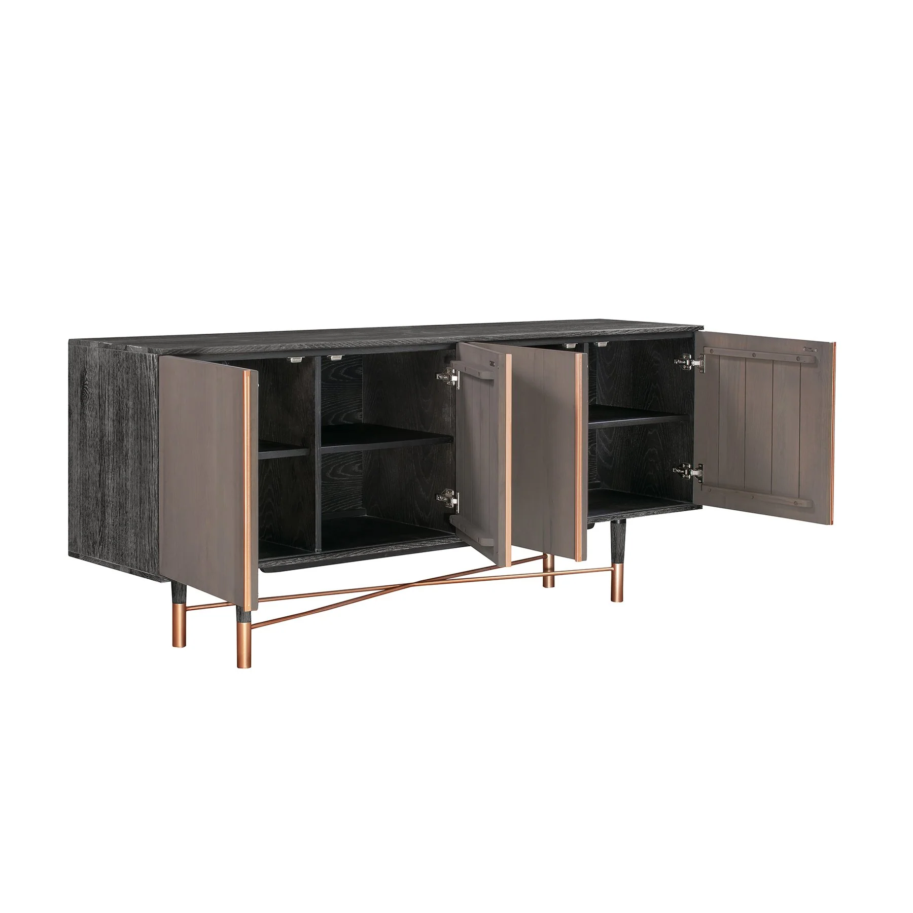 Turin Rustic Oak Wood Sideboard Cabinet with Copper Accent - Image 3