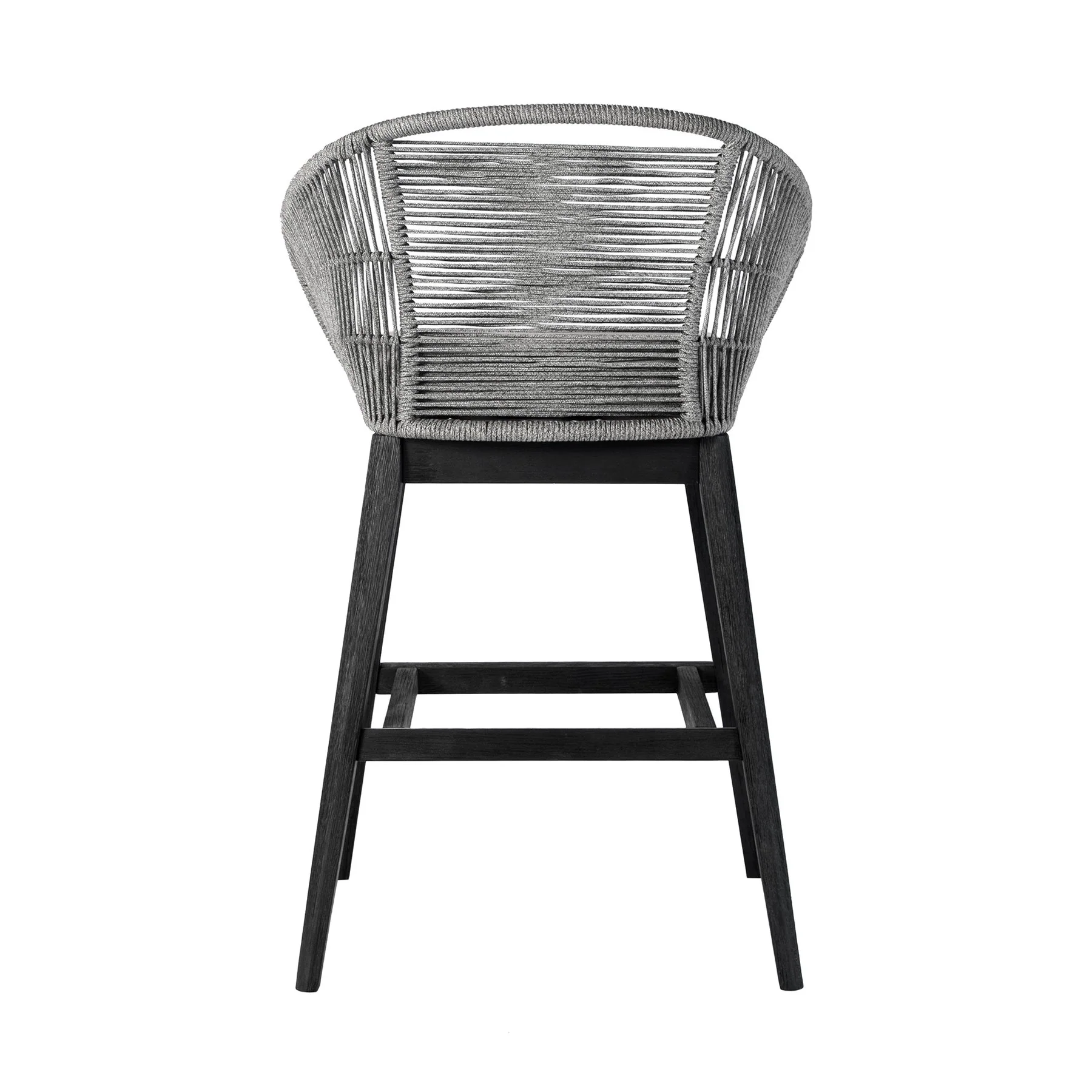 Tutti Frutti Indoor Outdoor Bar Height Bar Stool in Black Brushed Eucalyptus Wood with Gray Rope - Image 4