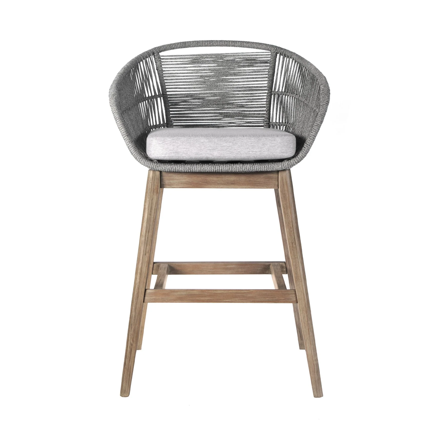 Tutti Frutti Indoor Outdoor Bar Height Bar Stool in Light Eucalyptus Wood with Gray Rope - Image 2