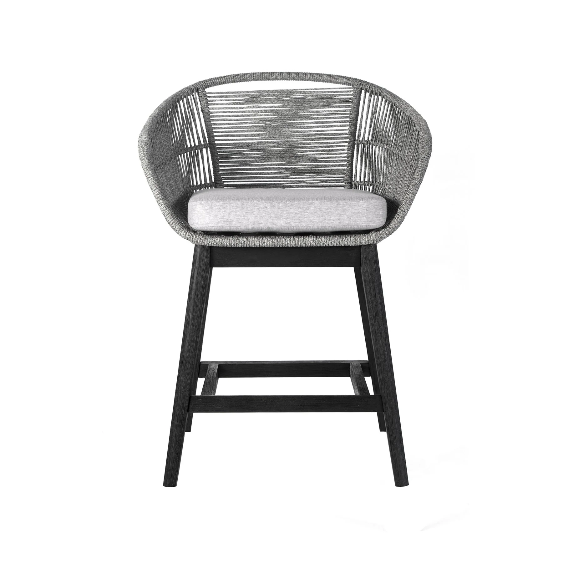Tutti Frutti Indoor Outdoor Counter Height Bar Stool in Black Brushed Eucalyptus Wood with Gray Rope - Image 2