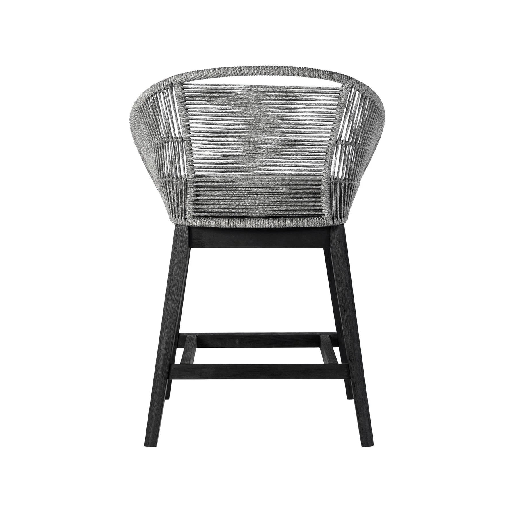 Tutti Frutti Indoor Outdoor Counter Height Bar Stool in Black Brushed Eucalyptus Wood with Gray Rope - Image 4