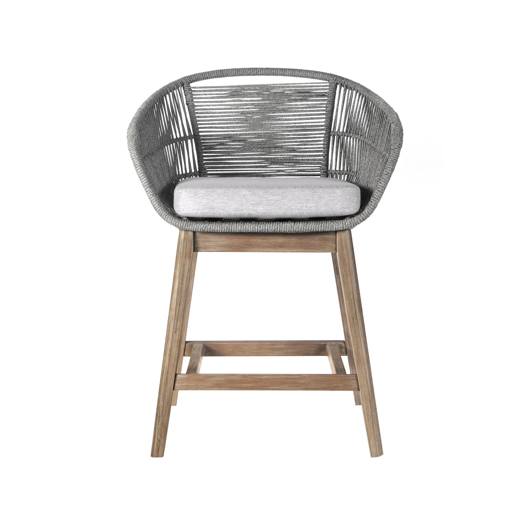 Tutti Frutti Indoor Outdoor Counter Height Bar Stool in Light Eucalyptus Wood with Gray Rope - Image 2
