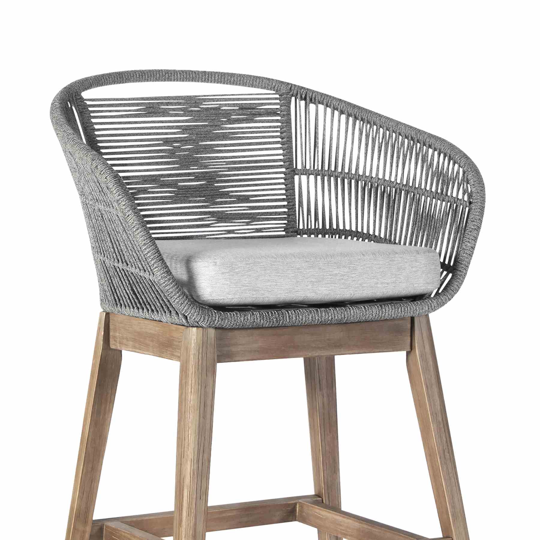 Tutti Frutti Indoor Outdoor Counter Height Bar Stool in Light Eucalyptus Wood with Gray Rope - Image 5