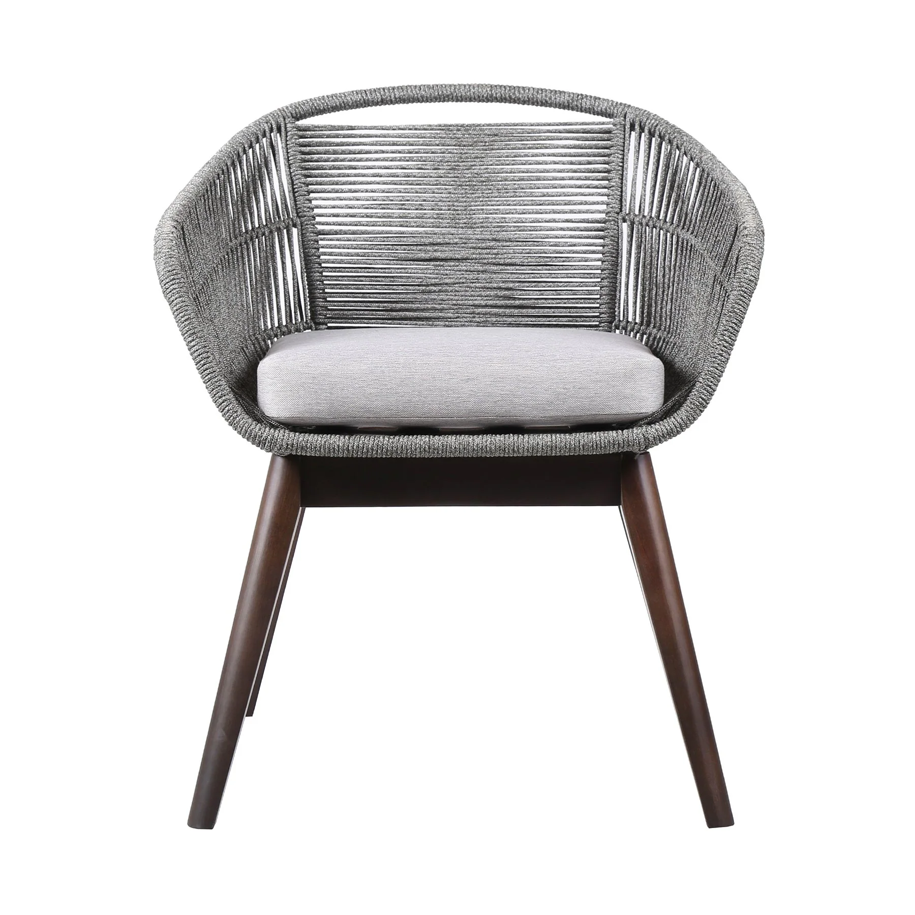 Tutti Frutti Indoor Outdoor Dining Chair in Dark Eucalyptus Wood with Gray Rope and Gray Cushion - Image 2