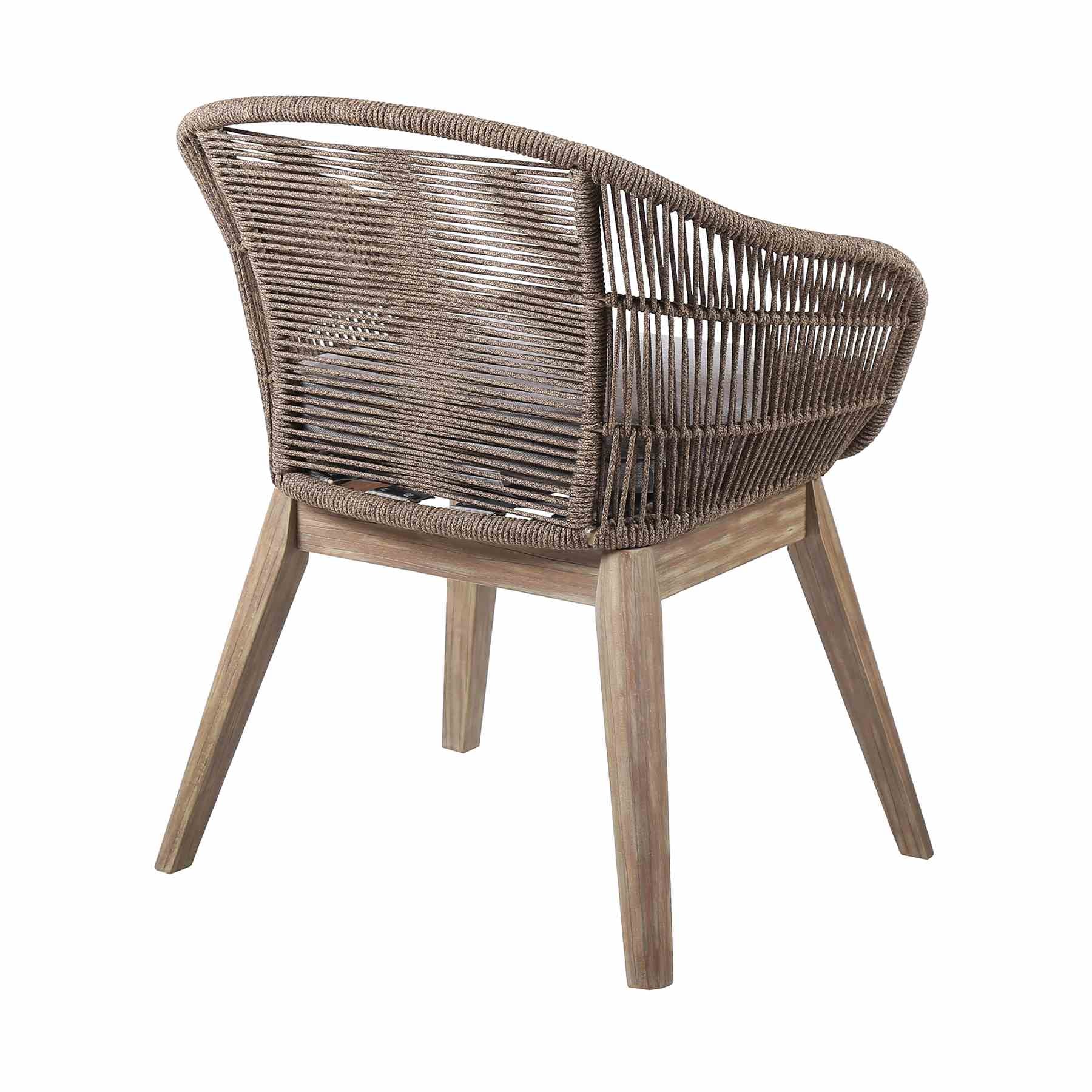 Tutti Frutti Indoor Outdoor Dining Chair in Light Eucalyptus Wood with Truffle Rope and Gray Cushion - Image 3