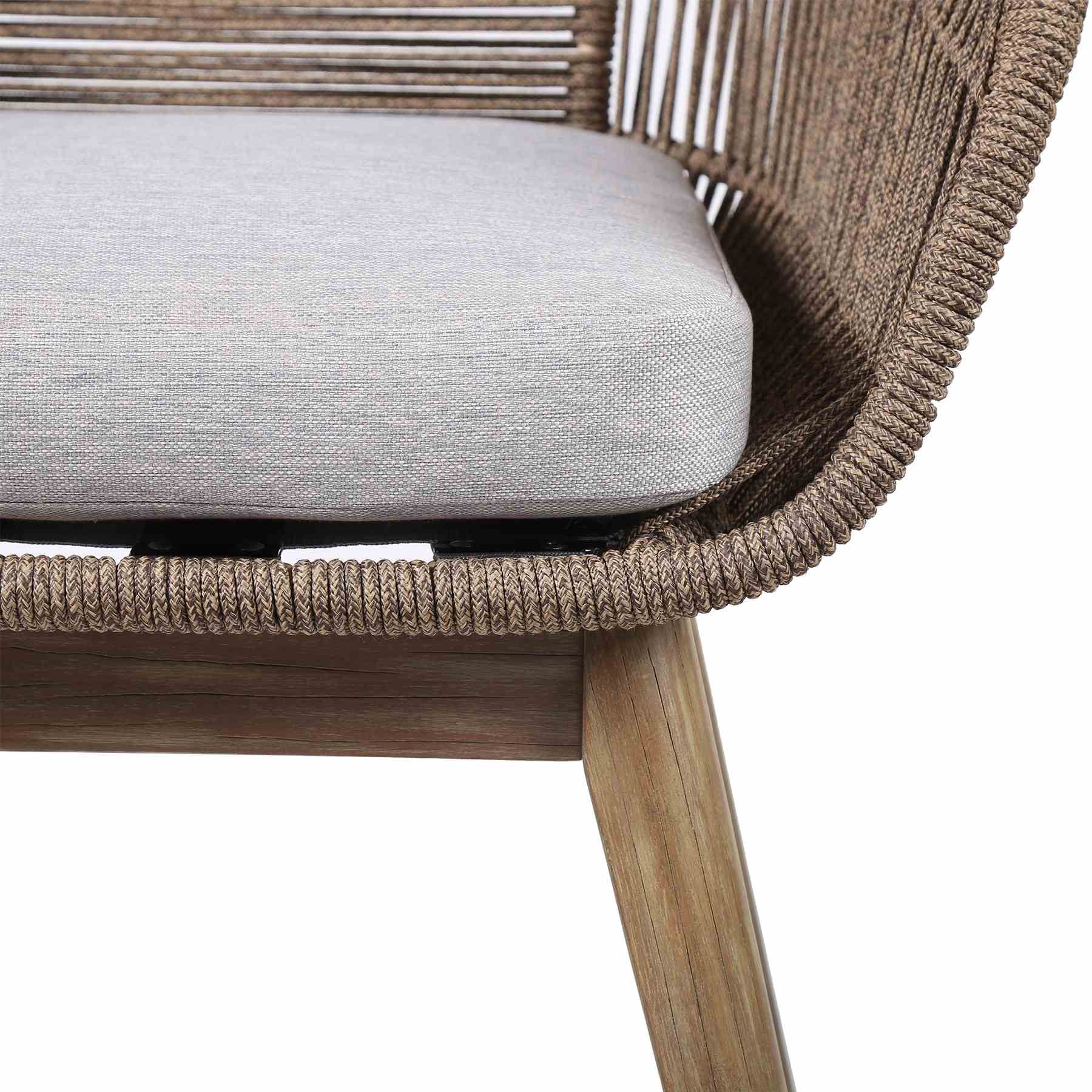 Tutti Frutti Indoor Outdoor Dining Chair in Light Eucalyptus Wood with Truffle Rope and Gray Cushion - Image 5