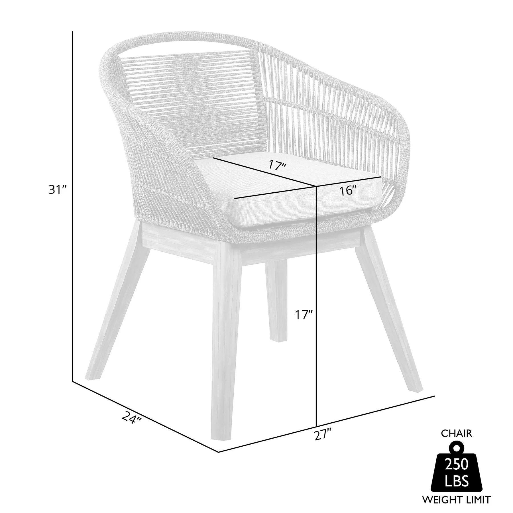 Tutti Frutti Indoor Outdoor Dining Chair in Light Eucalyptus Wood with Truffle Rope and Gray Cushion - Image 7