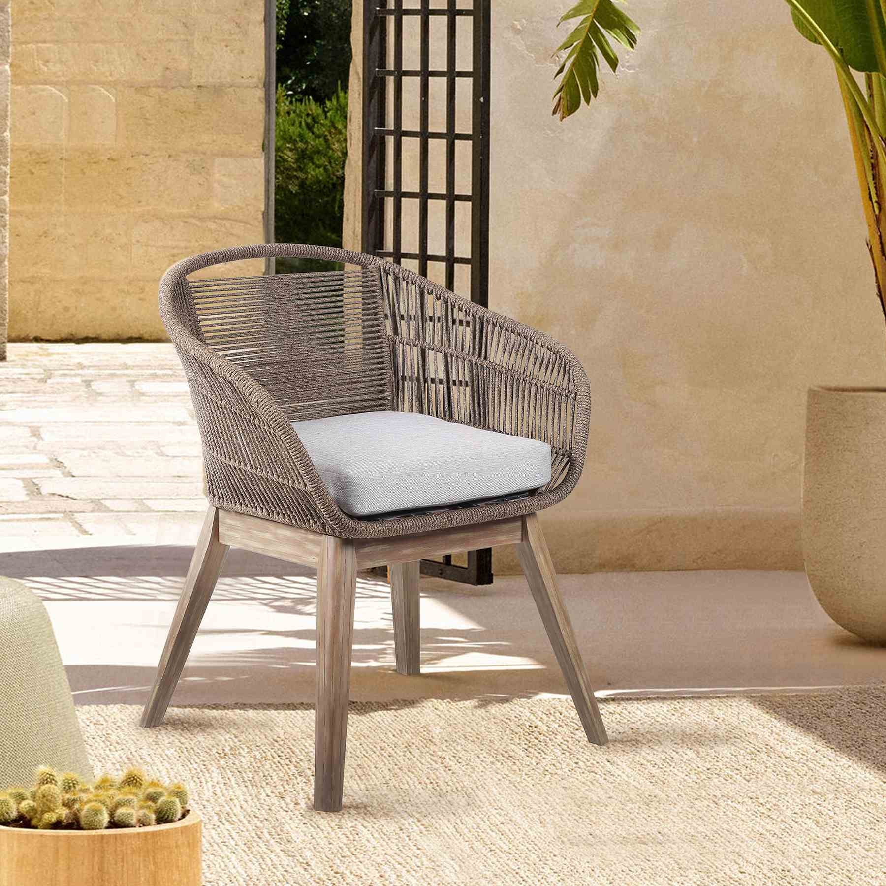 Tutti Frutti Indoor Outdoor Dining Chair in Light Eucalyptus Wood with Truffle Rope and Gray Cushion - Image 8