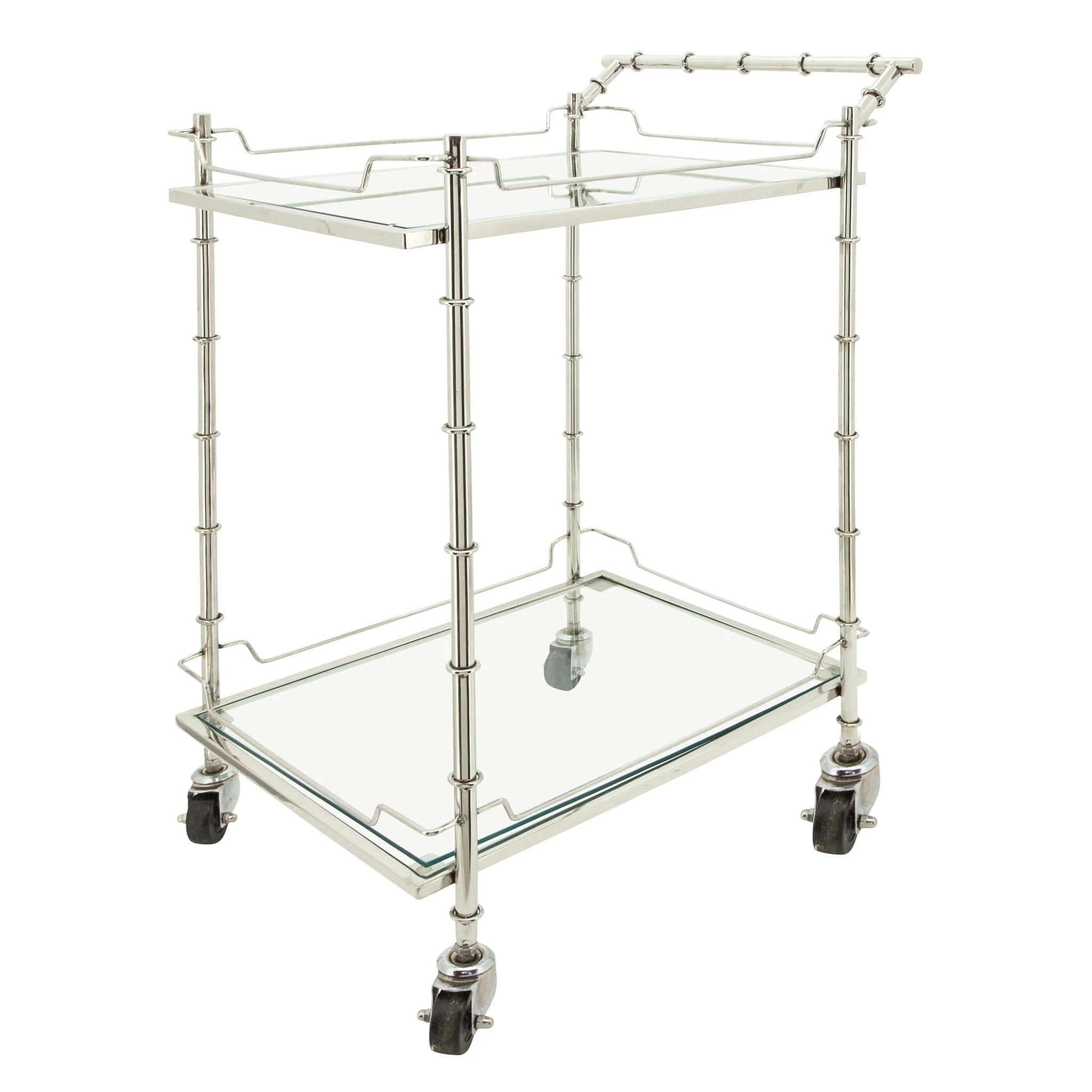 Two Tier 30"h Rolling Bar Cart, Silver - Image 2