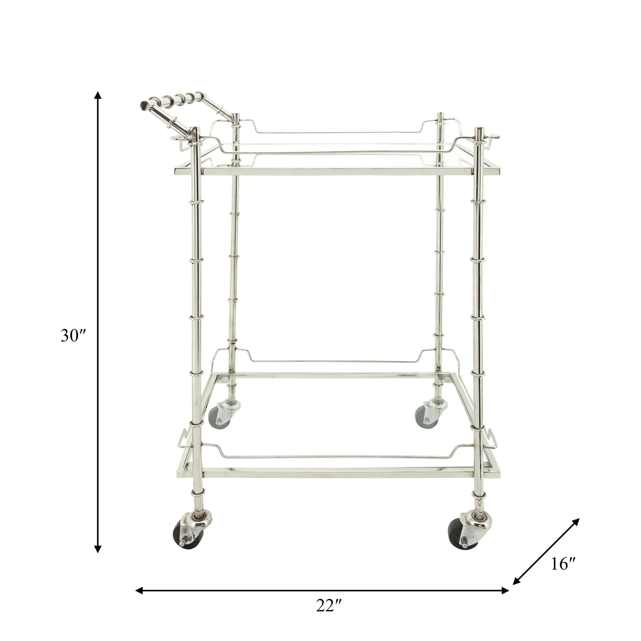 Two Tier 30"h Rolling Bar Cart, Silver - Image 3