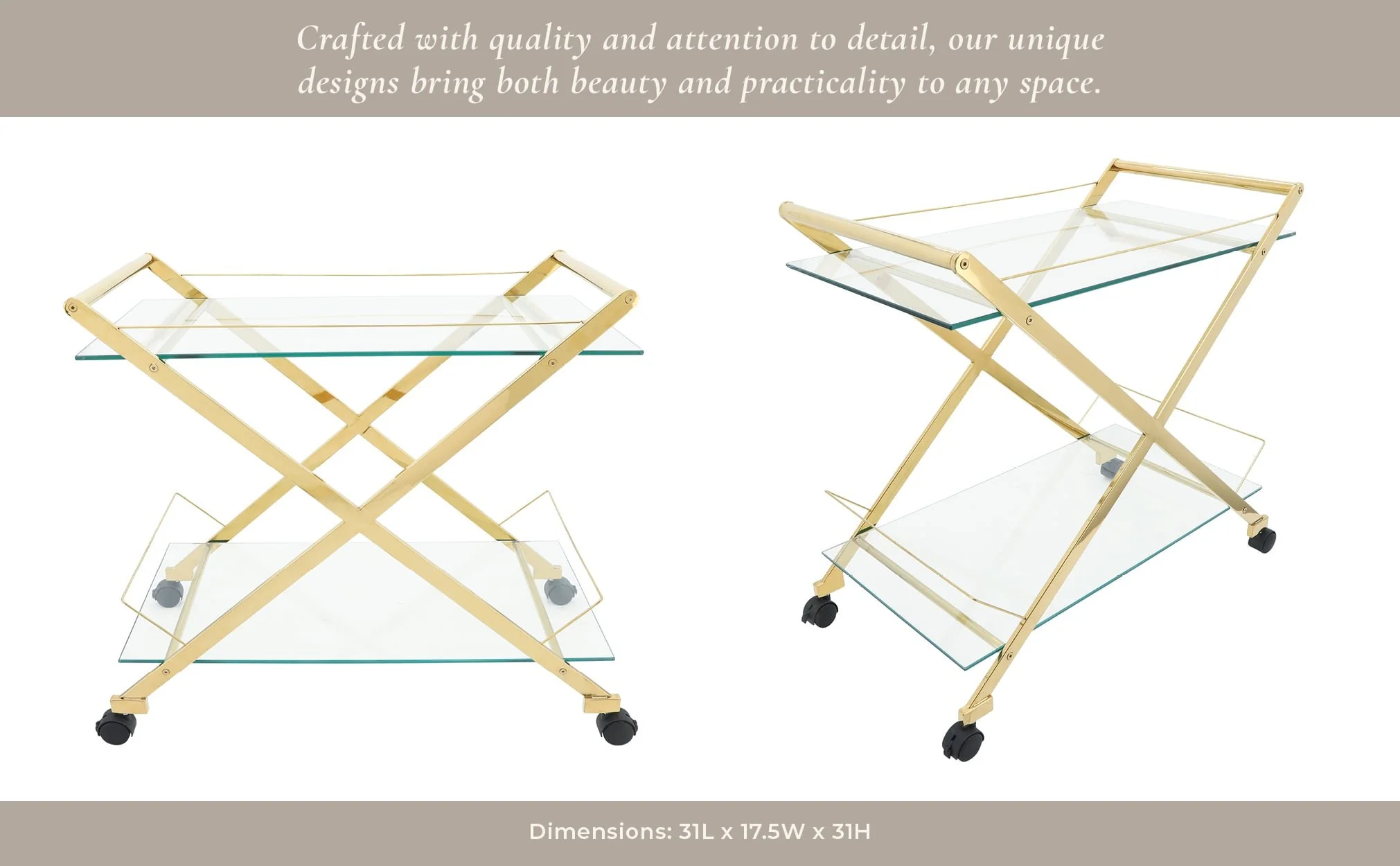 Two Tier 31" Rolling Bar Cart,gold Kd - Image 11