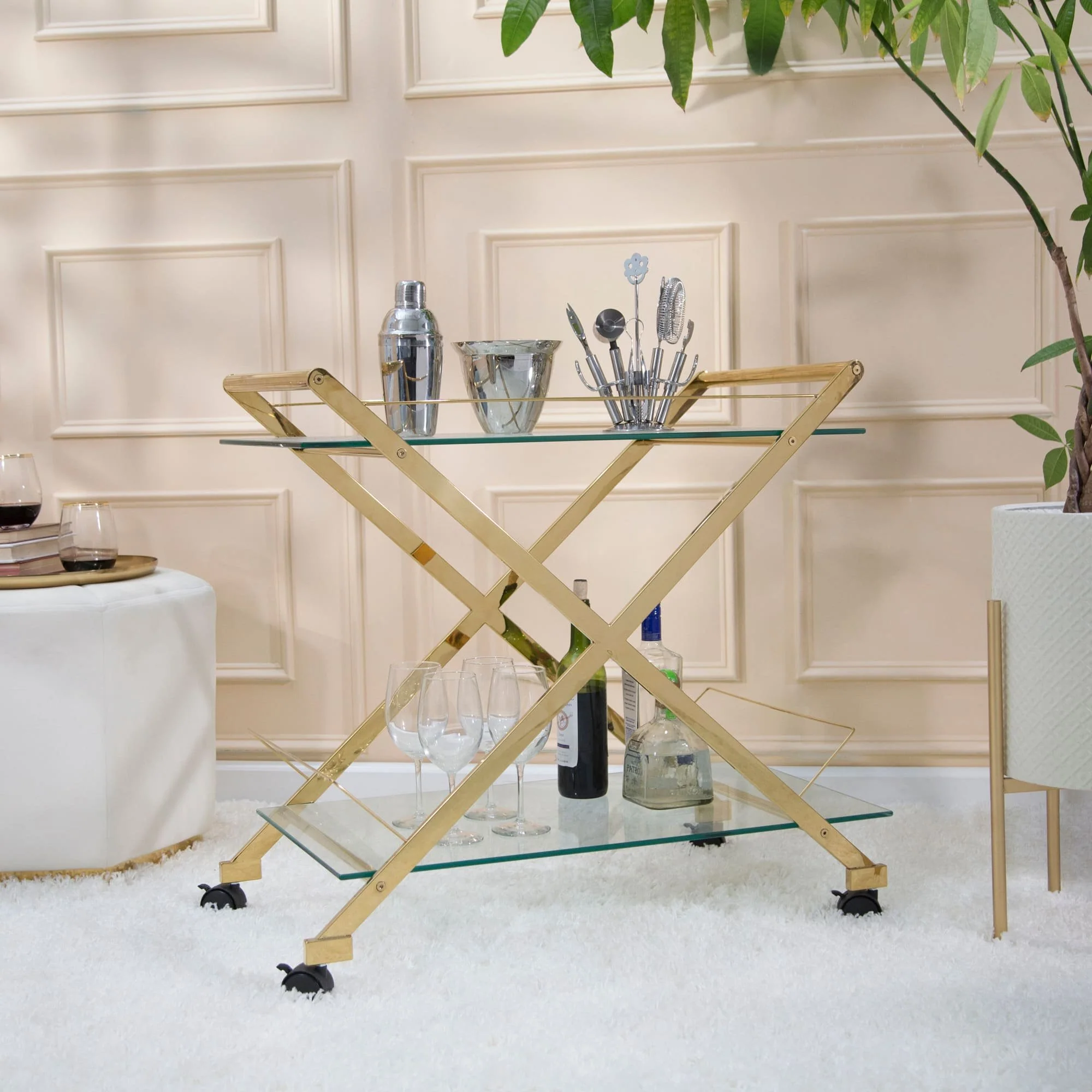 Two Tier 31" Rolling Bar Cart,gold Kd - Image 7
