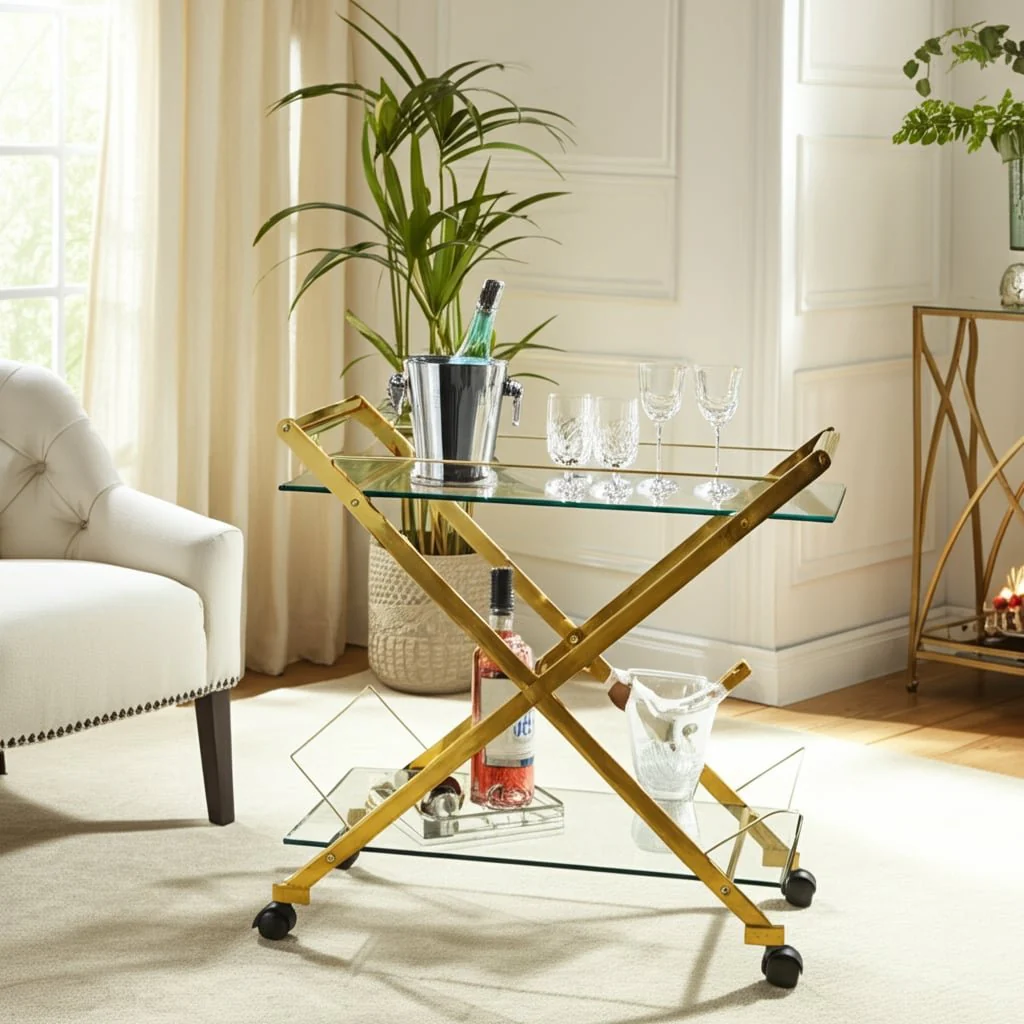 Two Tier 31" Rolling Bar Cart,gold Kd - Image 8