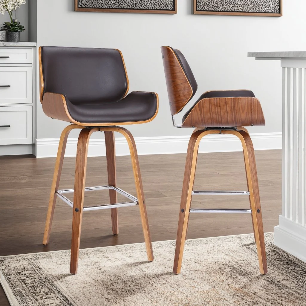 Tyler 26" Counter Height Swivel Brown Faux Leather and Walnut Wood Bar Stool - Image 10