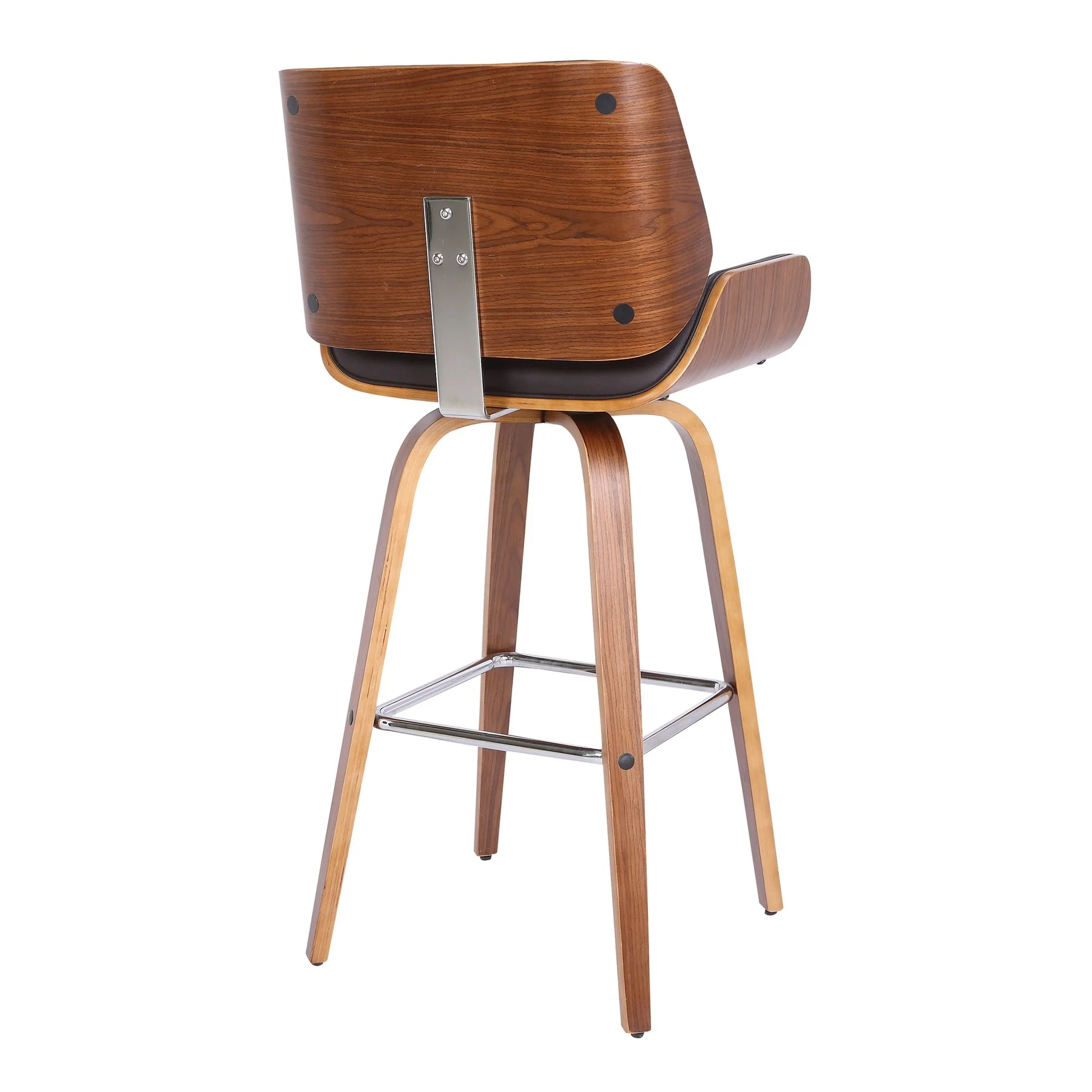 Tyler 26" Counter Height Swivel Brown Faux Leather and Walnut Wood Bar Stool - Image 4