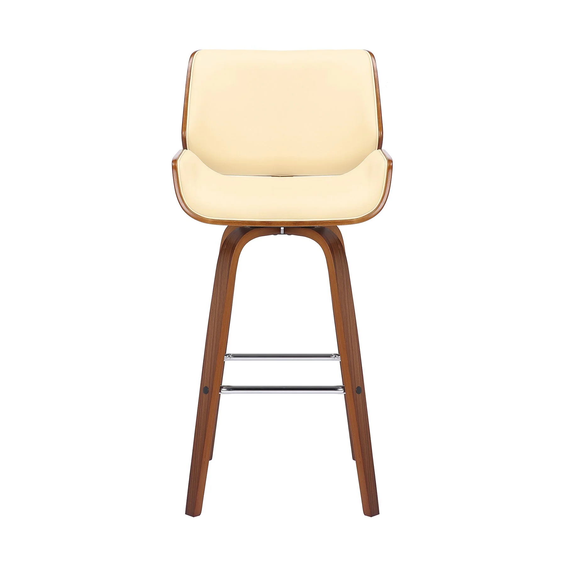 Tyler 26" Counter Height Swivel Cream Faux Leather and Walnut Wood Bar Stool - Image 2