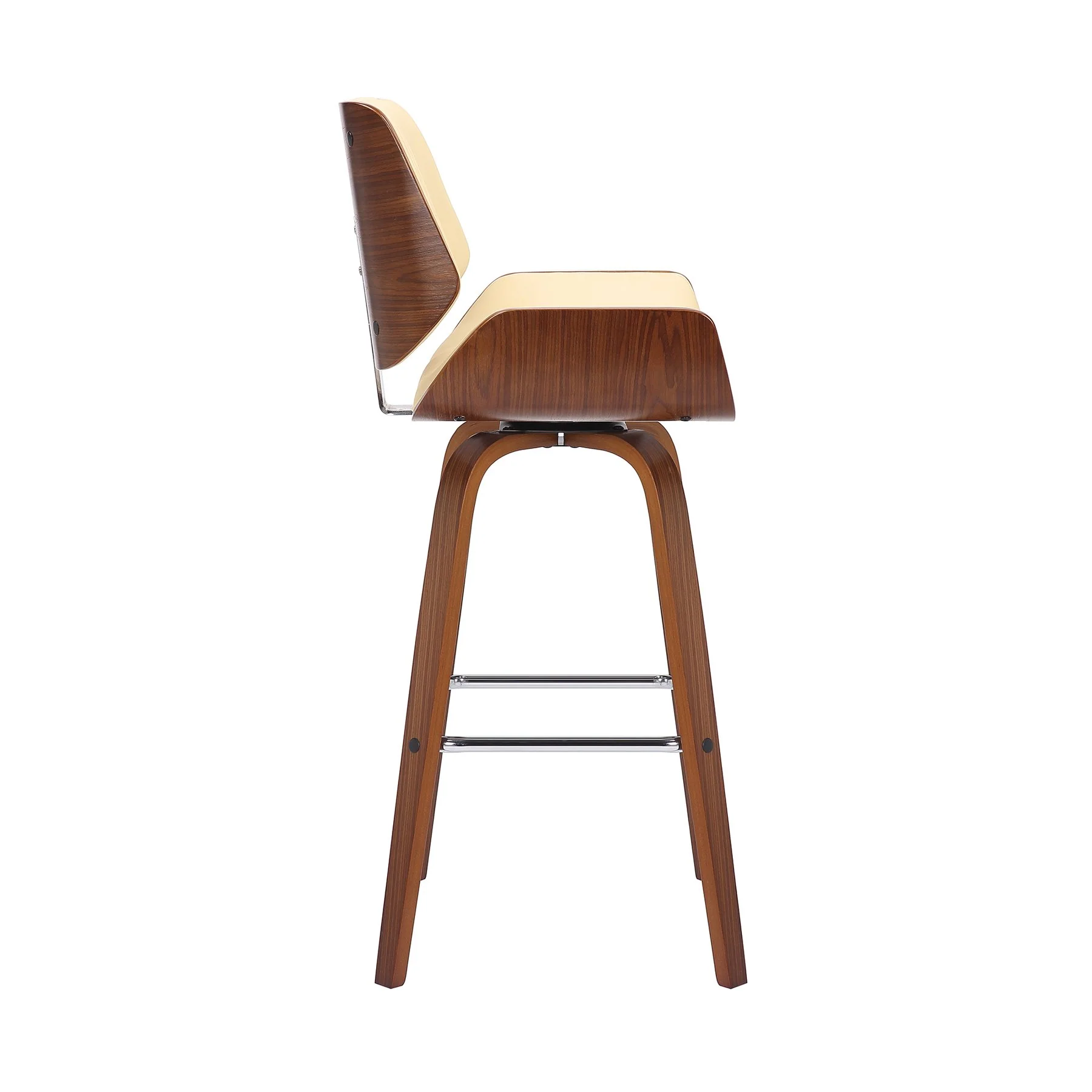 Tyler 26" Counter Height Swivel Cream Faux Leather and Walnut Wood Bar Stool - Image 3