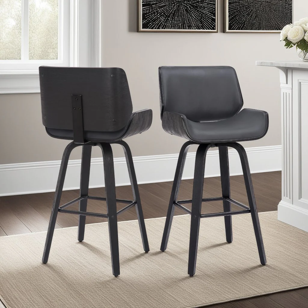 Tyler 26" Counter Height Swivel Gray Faux Leather and Black Wood Bar Stool - Image 10