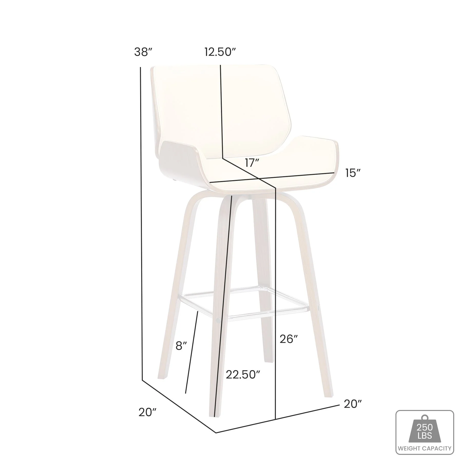 Tyler 26" Counter Height Swivel Gray Faux Leather and Black Wood Bar Stool - Image 9