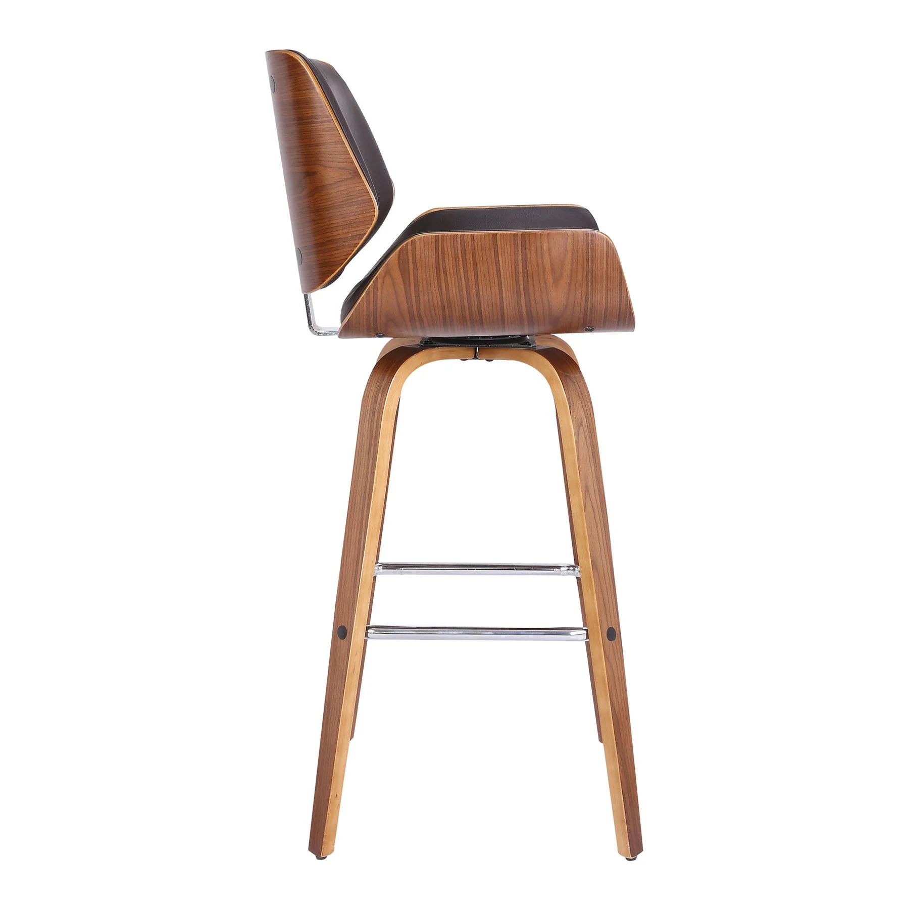 Tyler 30" Bar Height Swivel Brown Faux Leather and Walnut Wood Bar Stool - Image 3