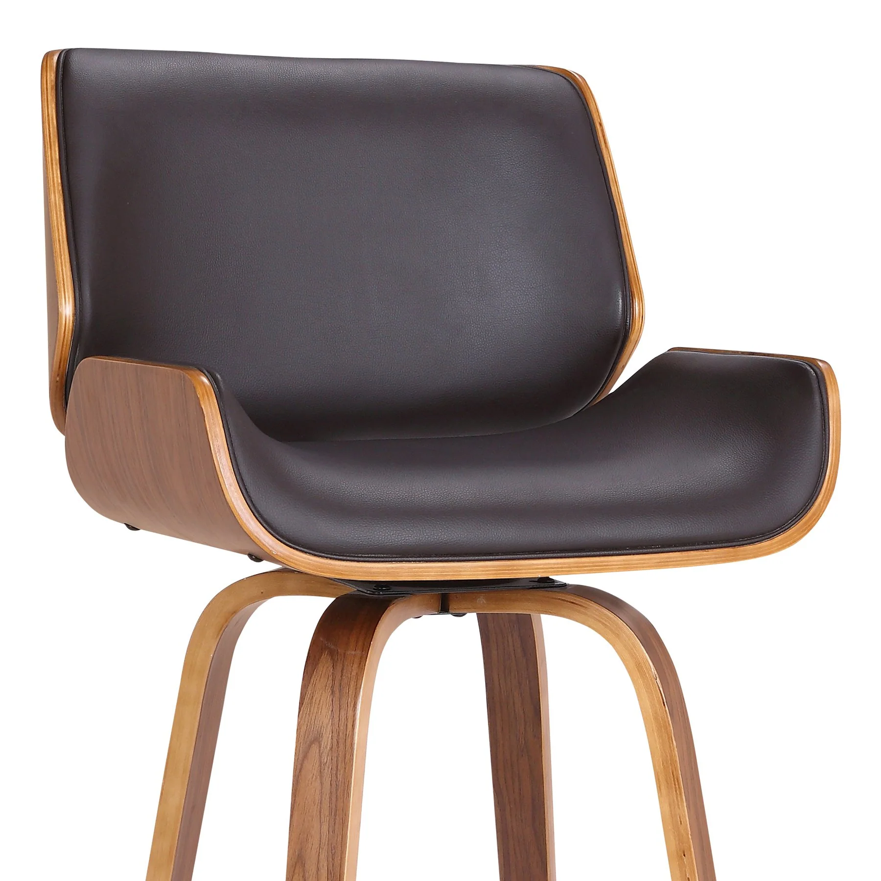Tyler 30" Bar Height Swivel Brown Faux Leather and Walnut Wood Bar Stool - Image 5